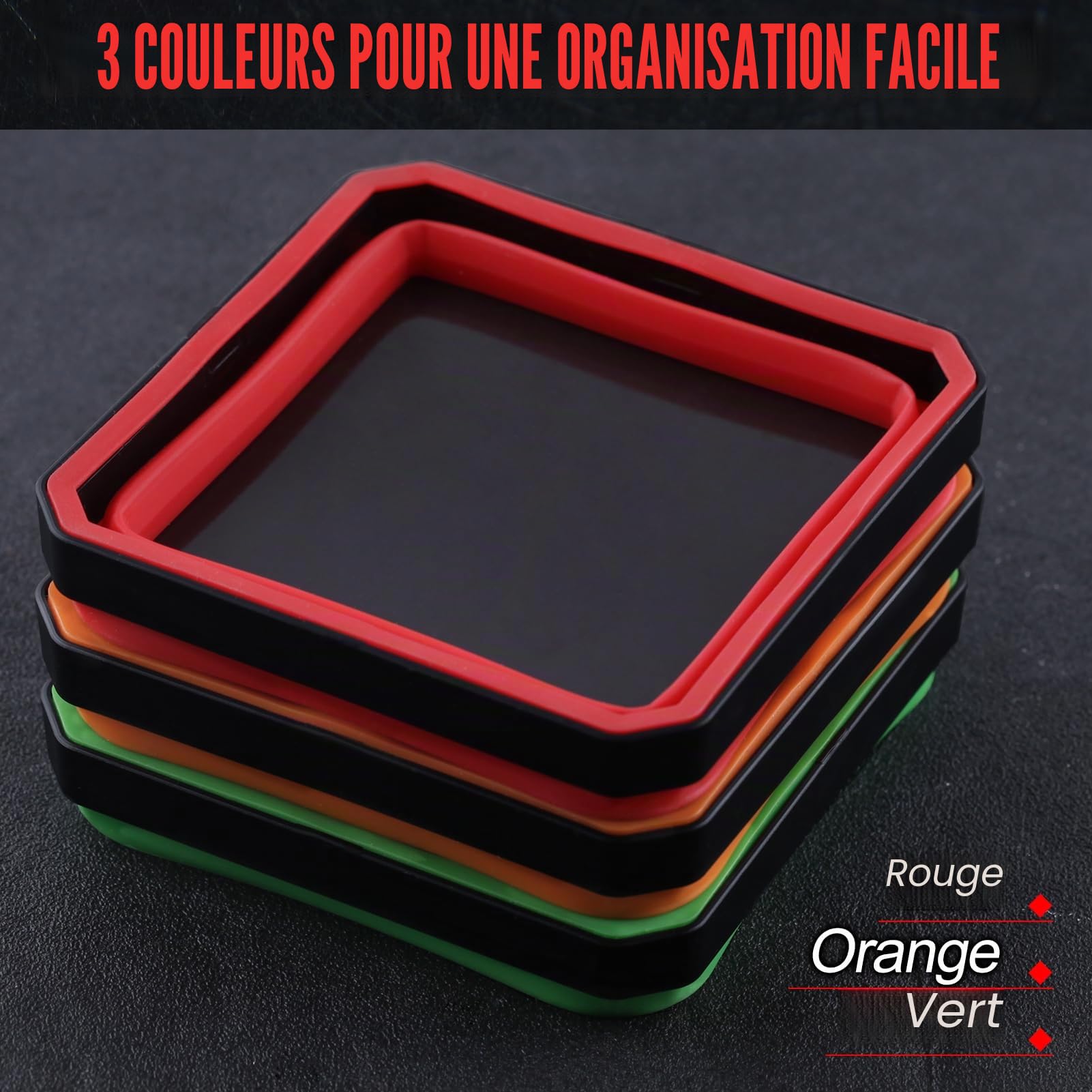 LEONTOOL Plateau magnétique silicone pliable lot de 3