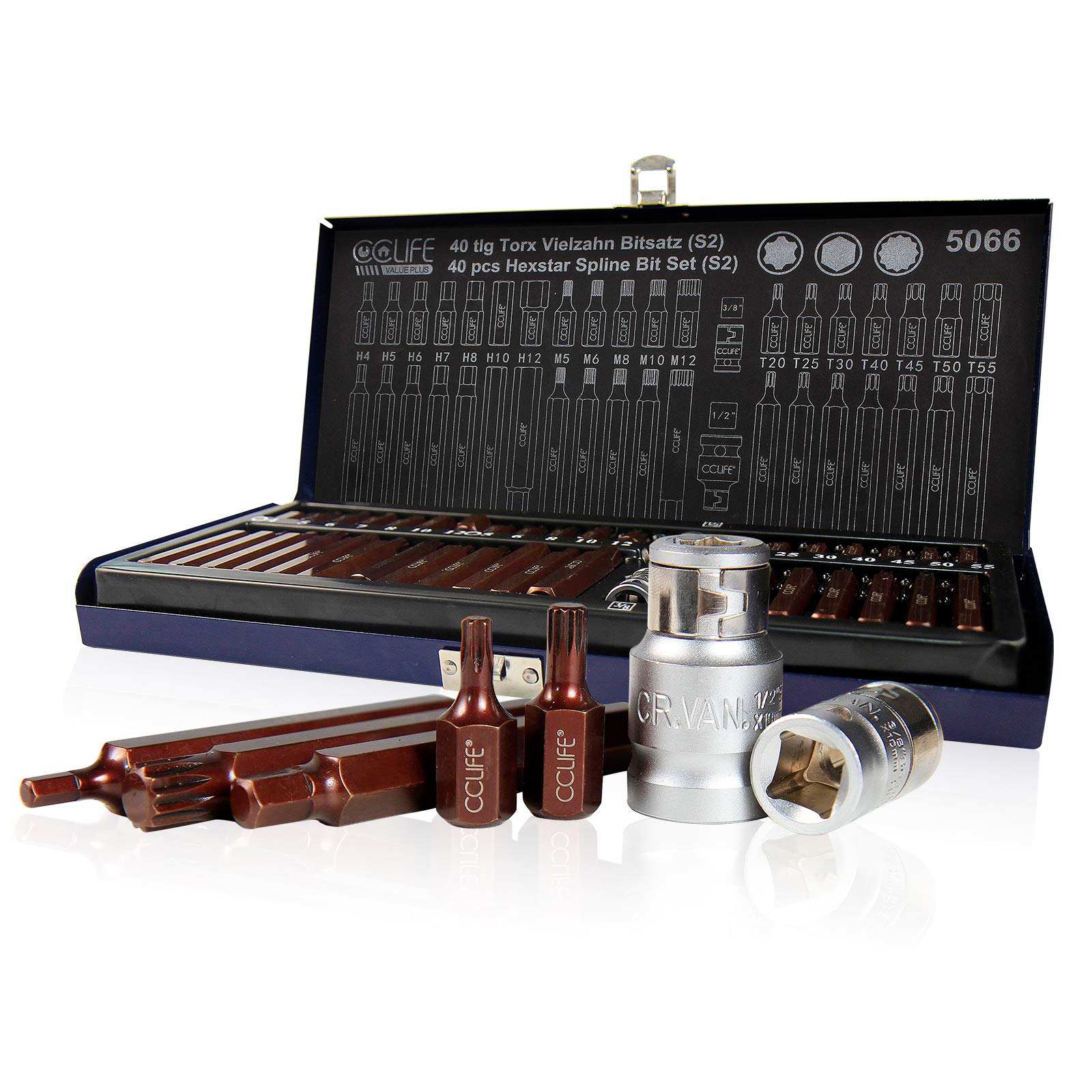 CCLIFE Socket and Bit Sets jeu 40 embouts S2 Torx XZN Hex