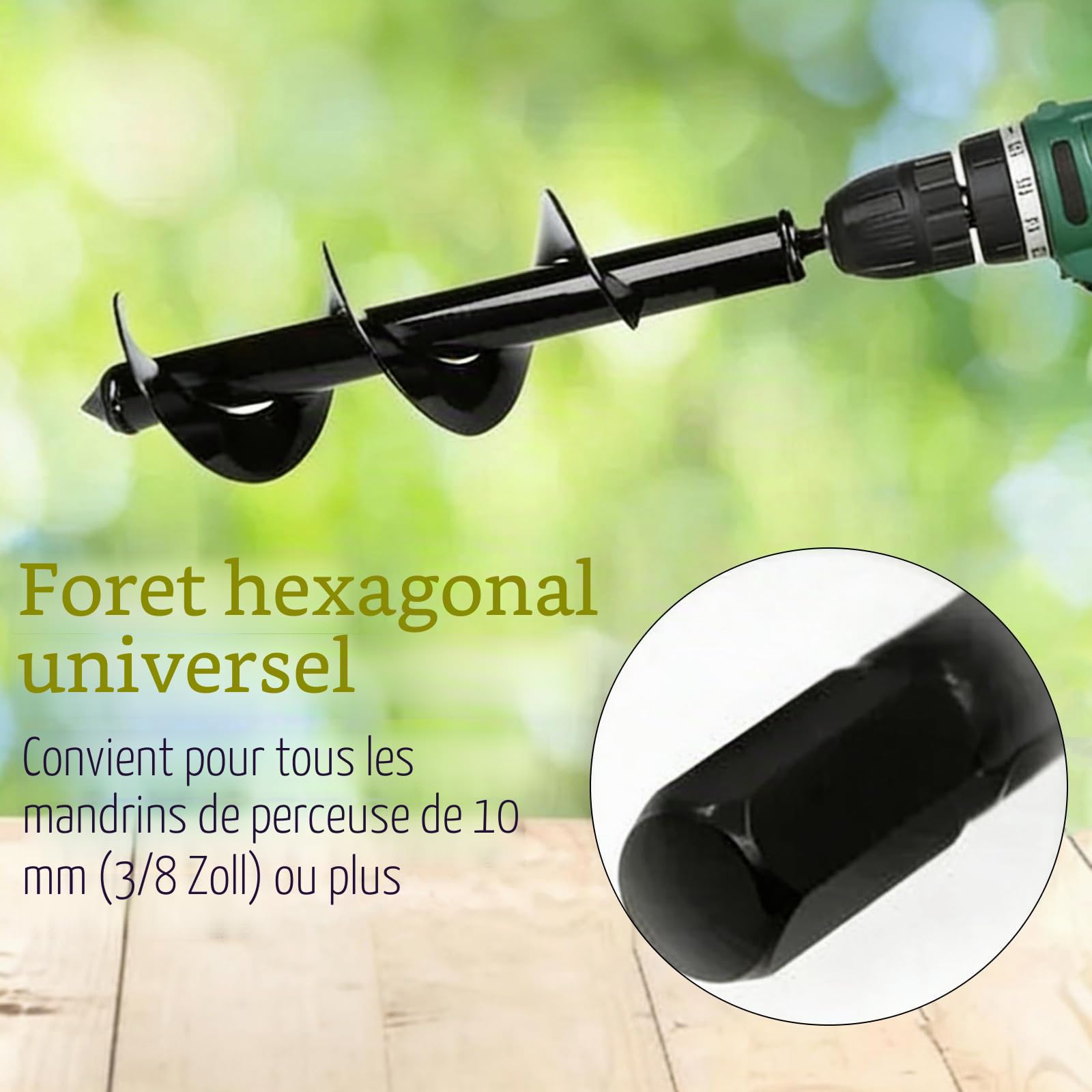 OUKENS Kit 3 tarières spirale jardin tige hexagonale 18V