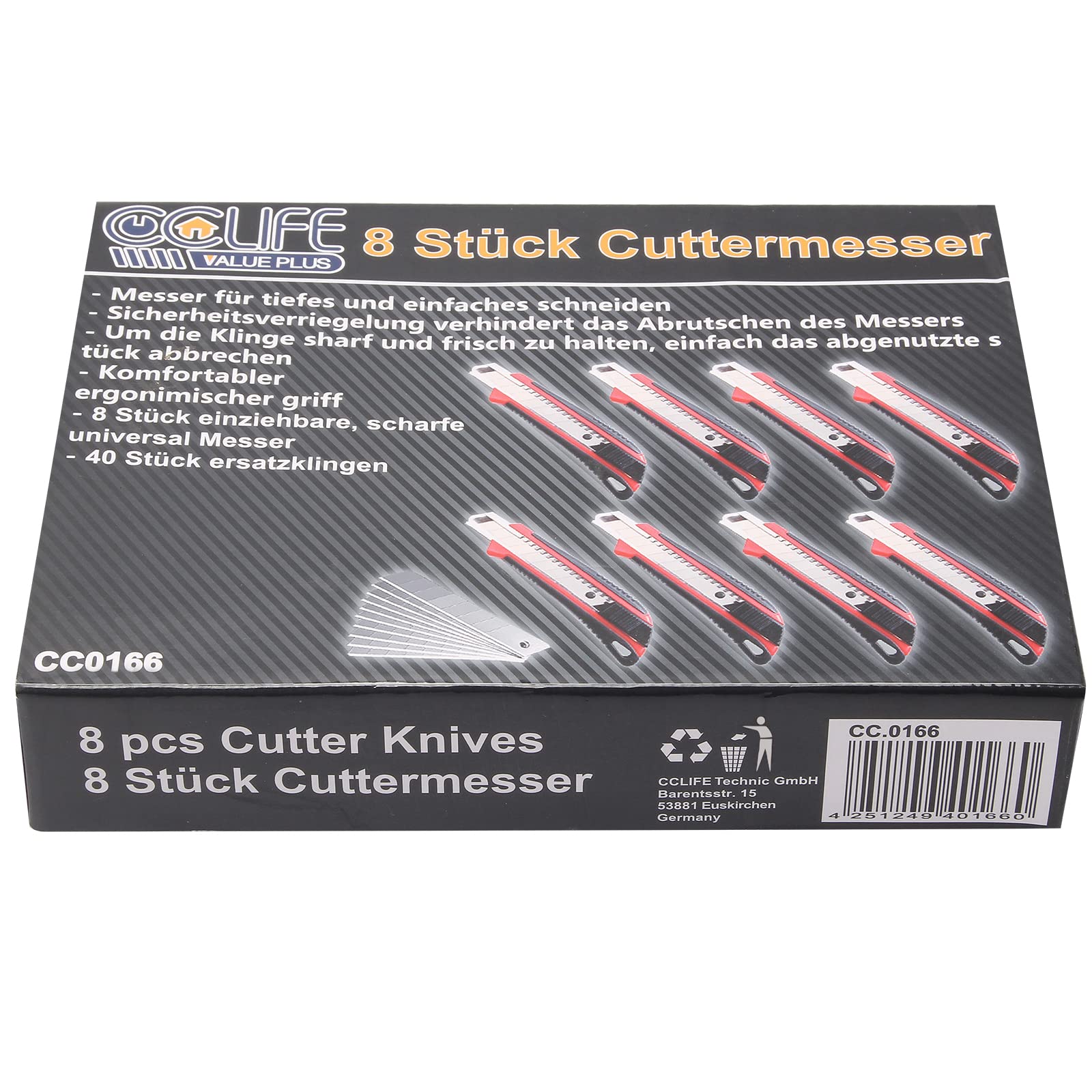 CCLIFE DIY Tools cutter 18mm 8 pièces 40 lames