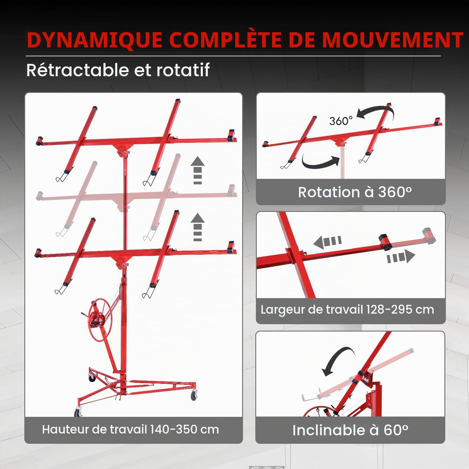 CCLife DIY Tools lève-plaque pliable rouge 68 kg 140-350 cm