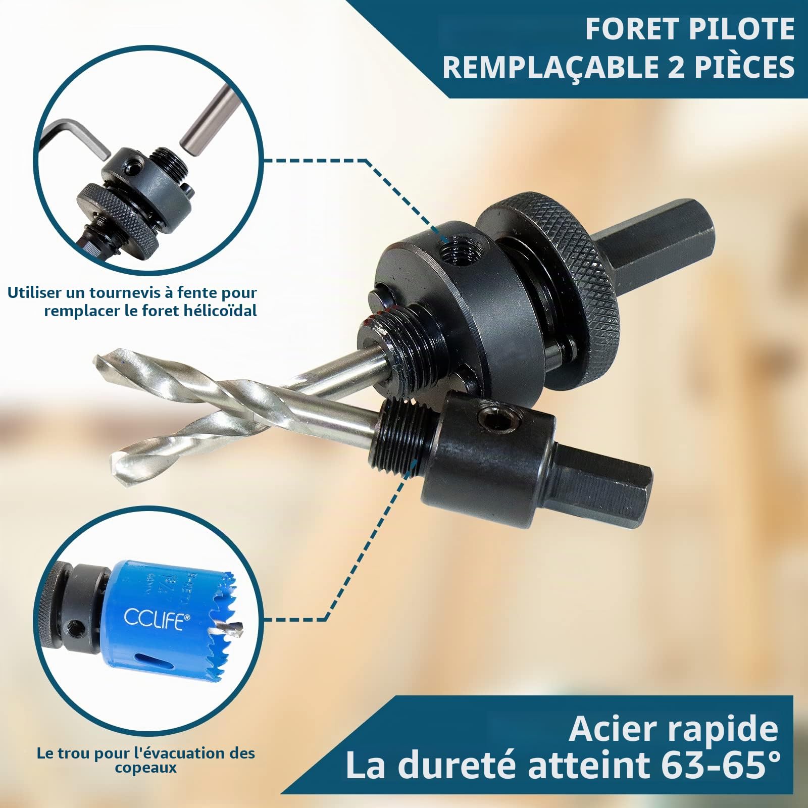 CCLIFE DIY Tools coffret scies cloches 9 pcs 22-64mm bi-métal