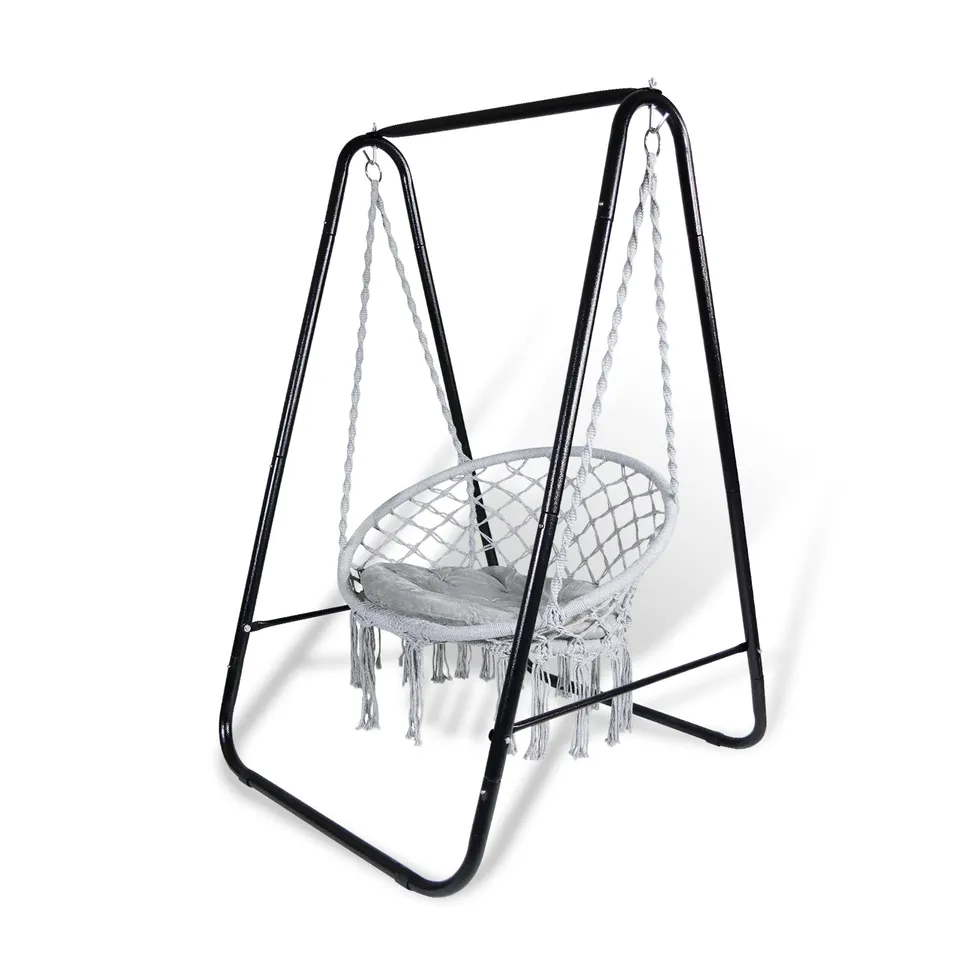 CCLIFE Fauteuil suspendu macramé gris clair 100 kg support