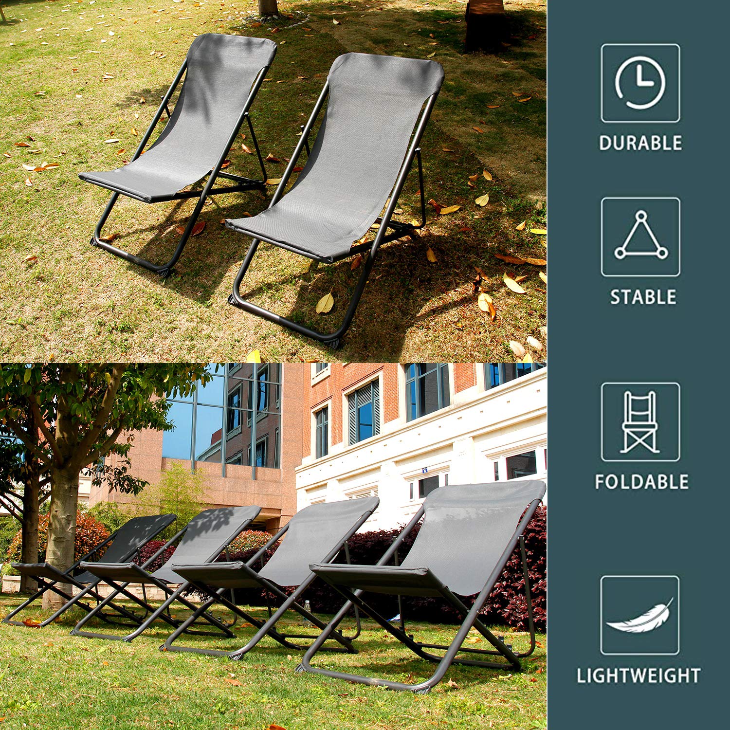 CCLIFE DIY Tools Chaise Pliante Plage Gris Foncé Lot 4 3 Positions