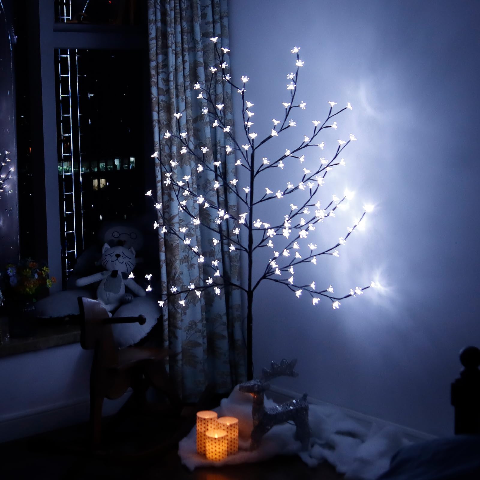 CCLIFE Arbre Cerisier LED 150 cm 150 LED blanc froid