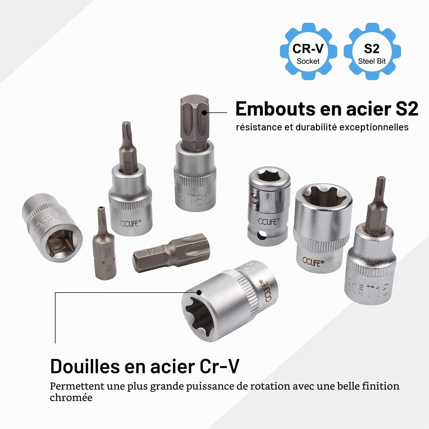CCLIFE Socket and Bit Sets coffret torx E4-E20 T10-T60 34 pcs
