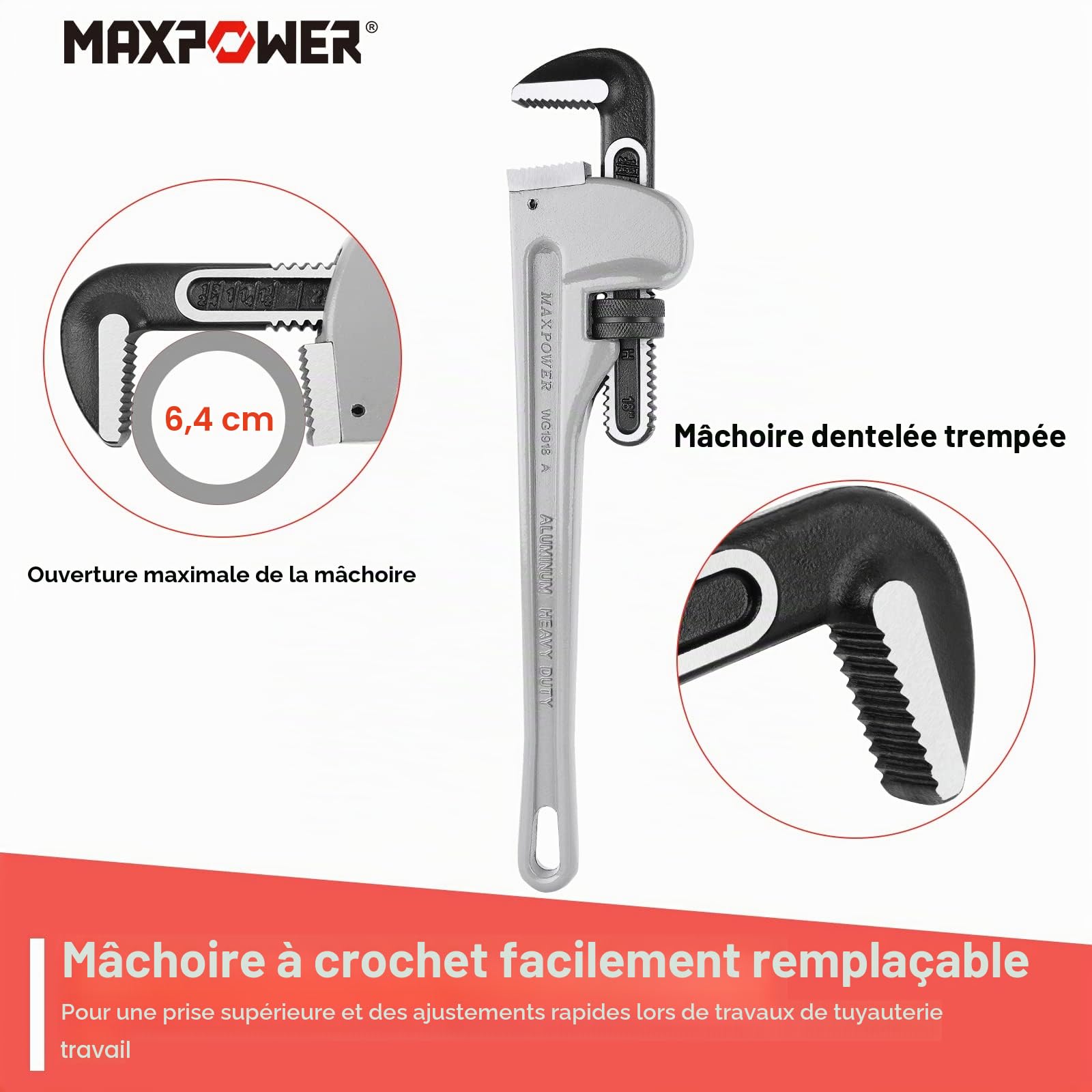 MaxPower Outils plomberie clé Stillson alu 450mm 18"
