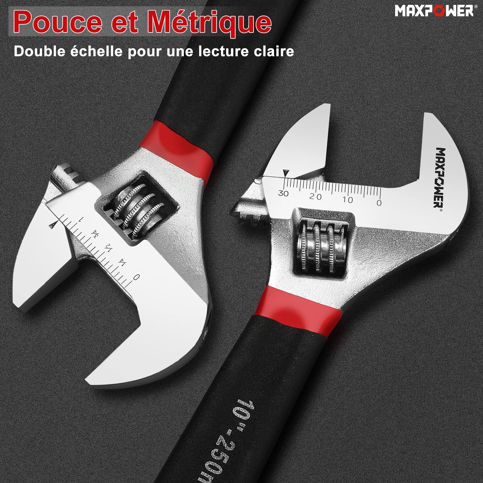 MaxPower Clé clé à molette 250mm Cr-V manche antidérapant