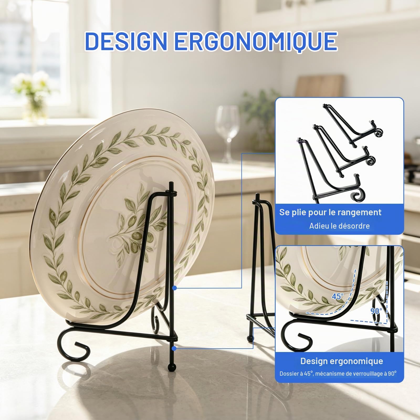 OUKENS Chevalet Fer Support Assiette 10 Pouces Noir