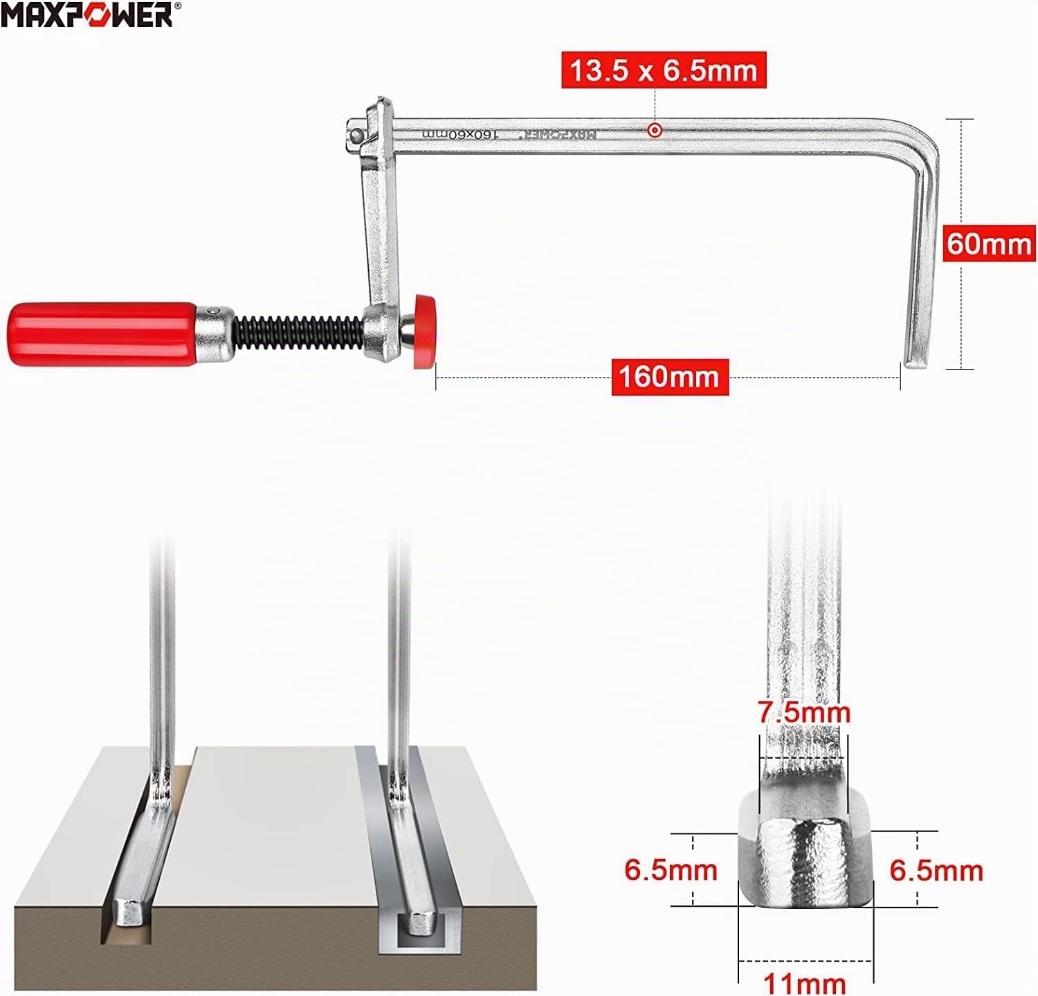 MaxPower Outils de serrage serre-joint rail 2 pcs 160x60mm