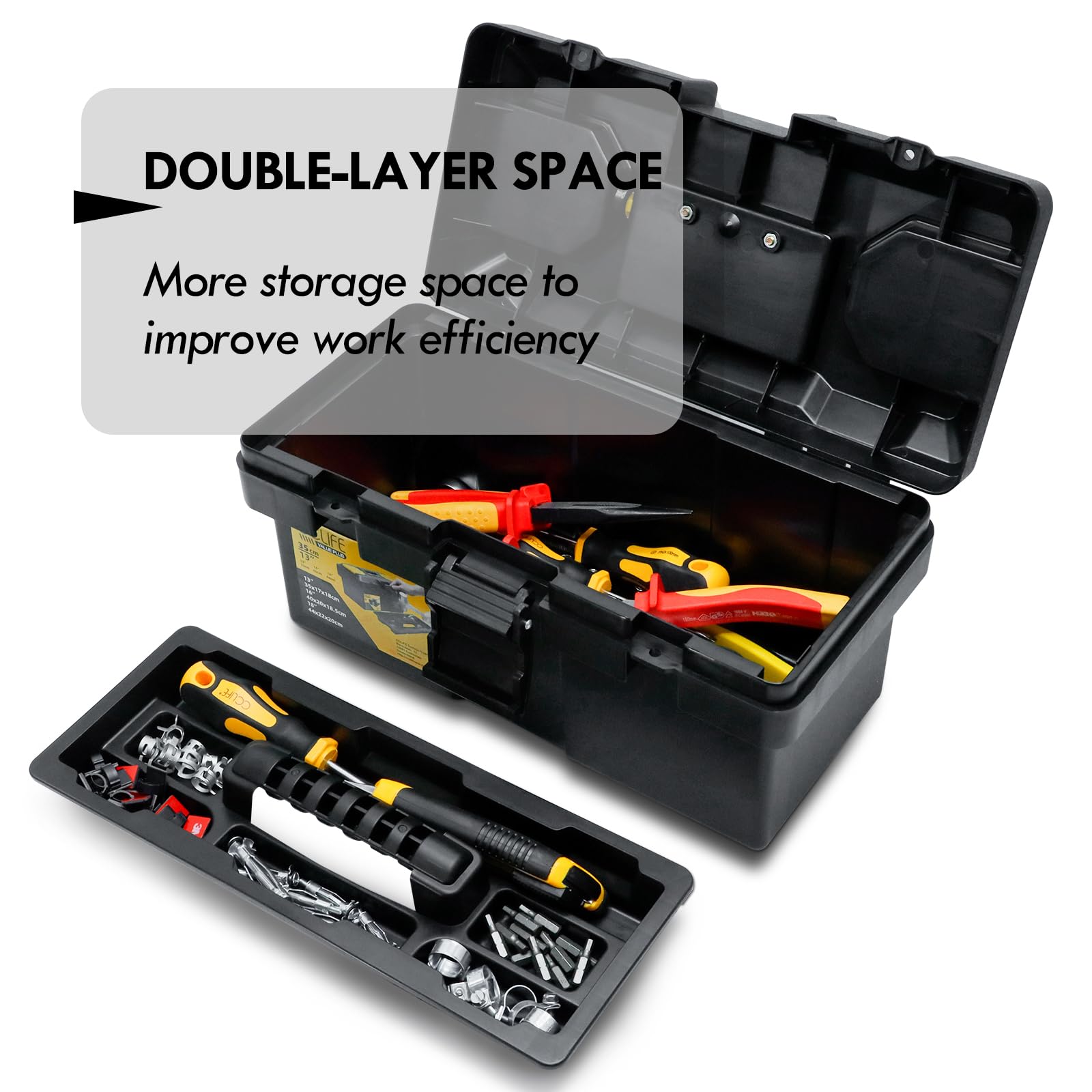 CCLIFE DIY Tools Boîte à Outils Vide 13" Noir Jaune 35 cm