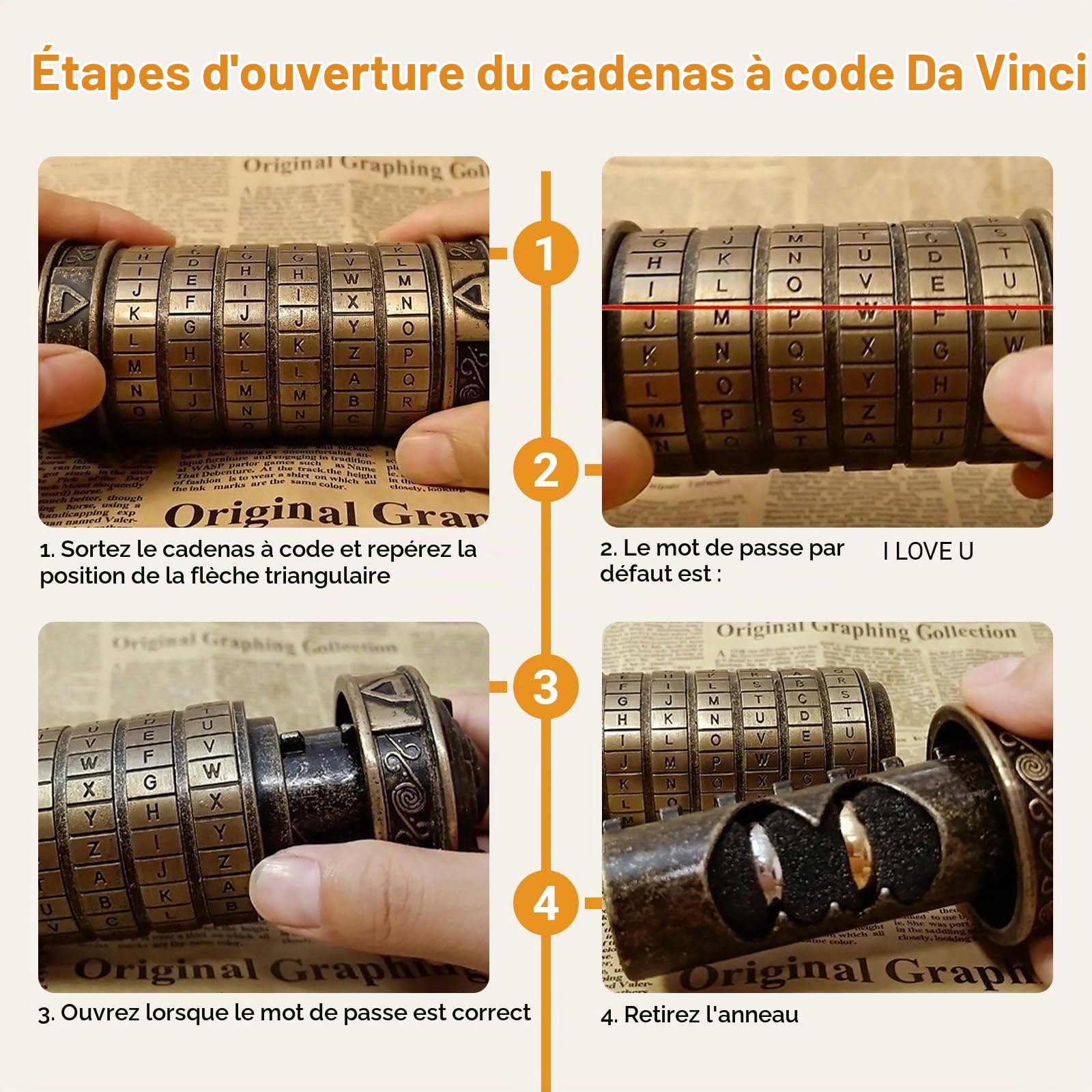 OUKENS Sports et loisirs mini serrure cryptex métal bague