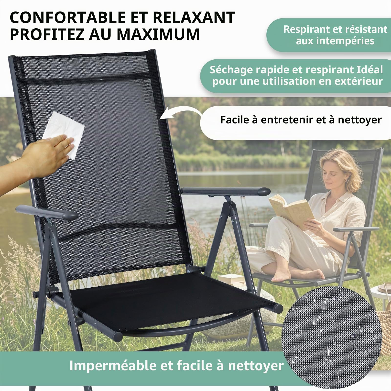 CCLIFE DIY Tools chaise jardin pliante Teslin 150 kg