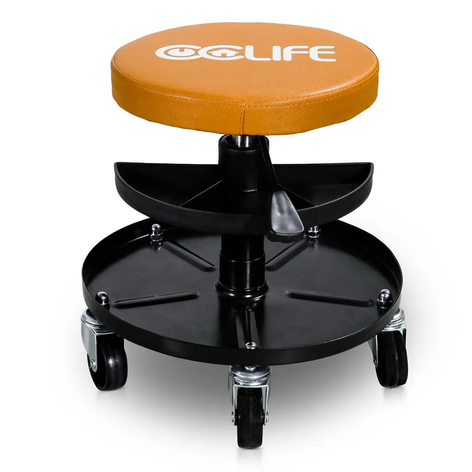 CCLIFE Tabouret Atelier à Roulettes Orange 150 kg Réglable