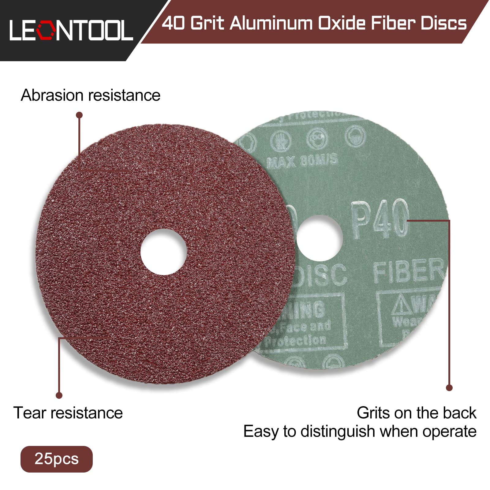 LEONTOOL Disques ponçage fibre 102 mm grain 40 lot 25