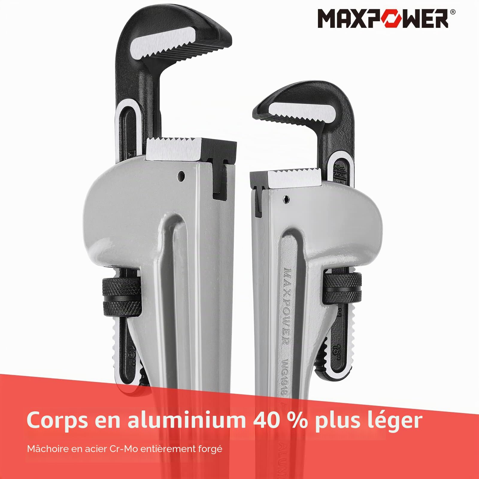 MaxPower Outils plomberie clé Stillson alu 450mm 18"