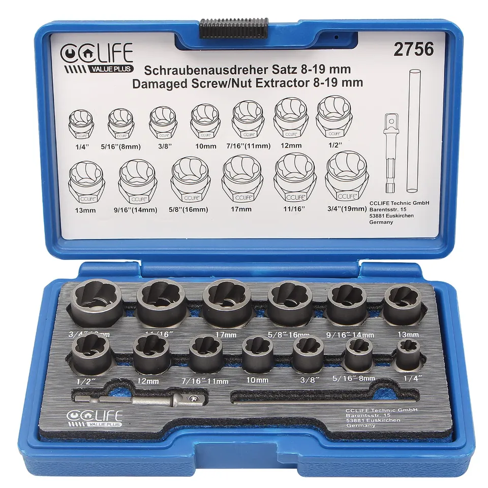 CCLIFE Locking Wheel Nut Removal coffret extracteur 15 pièces 8-19mm