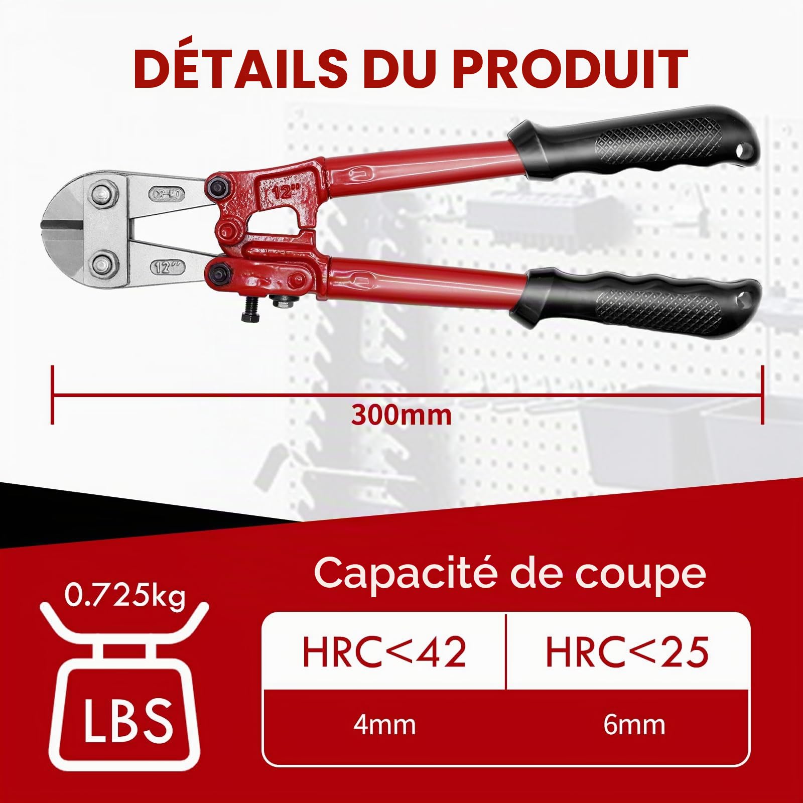 CCLife DIY Tools coupe-boulons 300 mm coupe 4 mm Cr-Mo