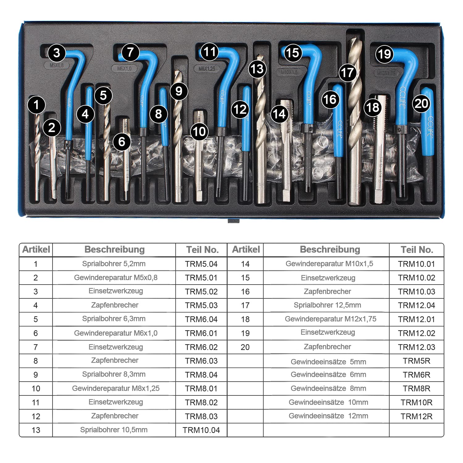 CCLIFE Thread Cutting kit réparation filetage 131 pièces M5-M12