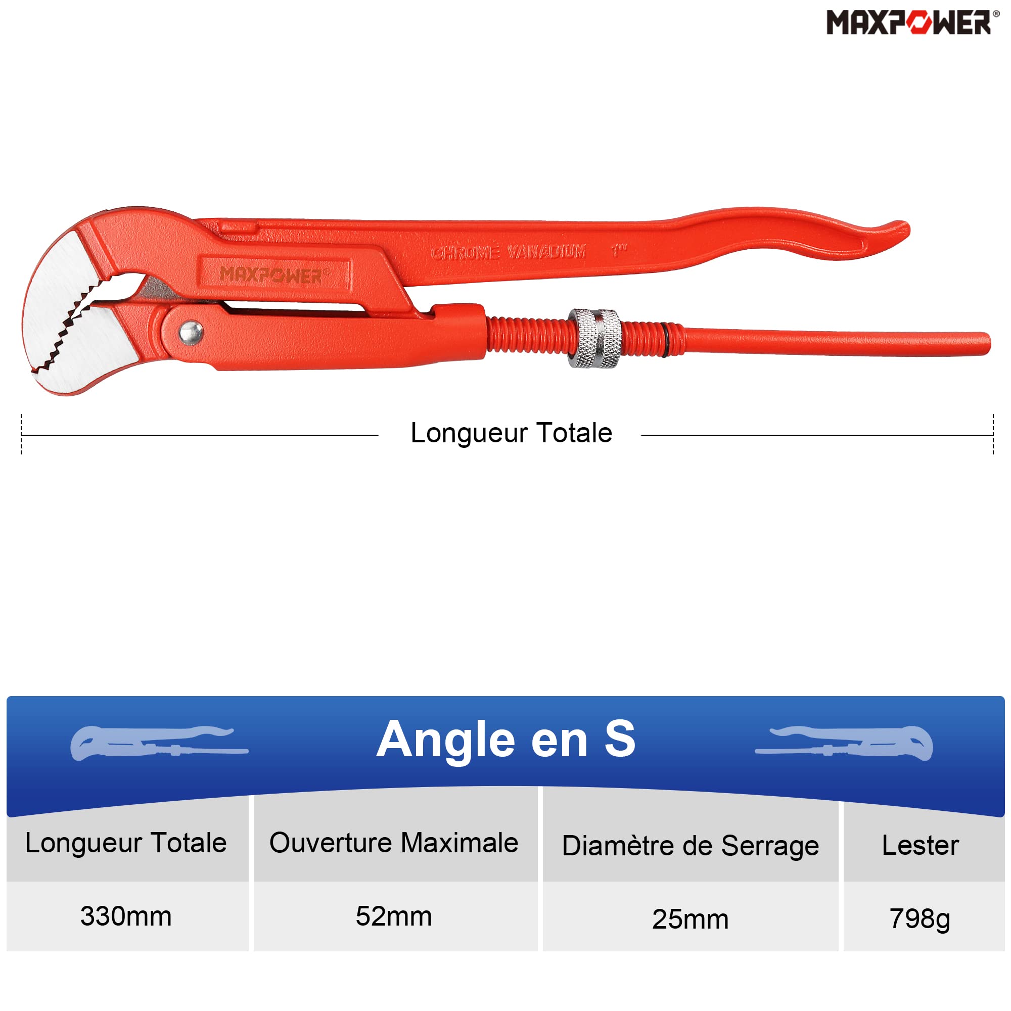 MaxPower Outils de plomberie clé griffe S serre-tubes 330mm