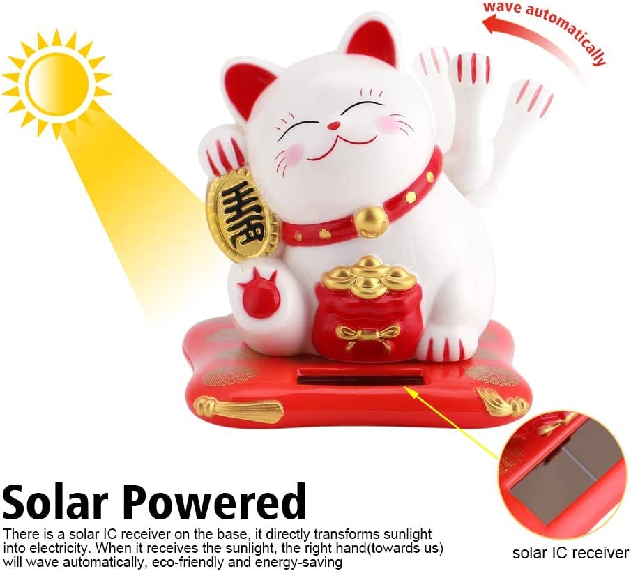 Jadeshay Lucky Cat Chat Solaire Blanc Maneki Neko