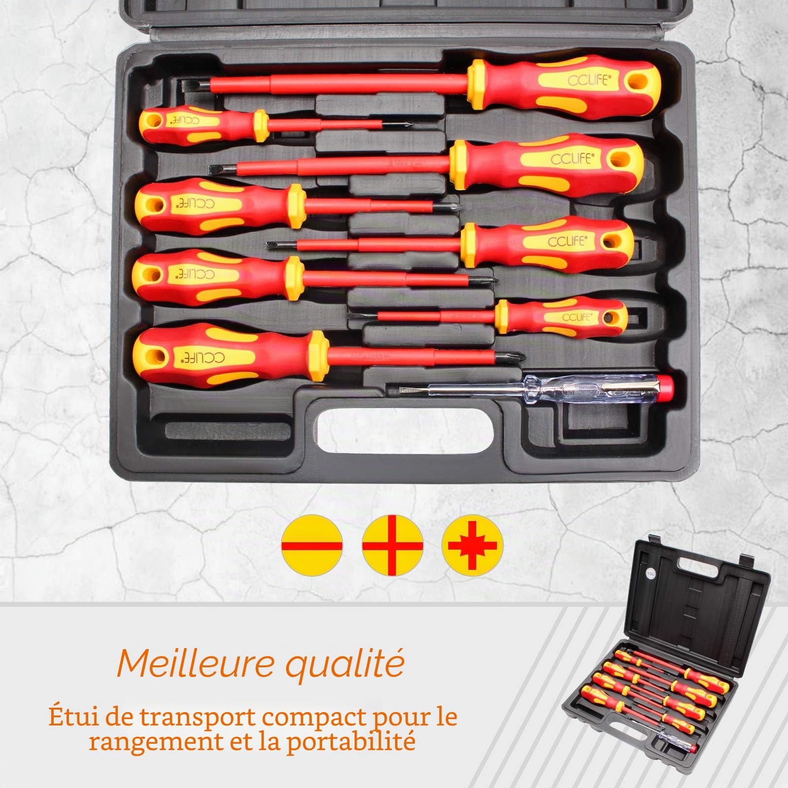CCLIFE Screwdriver Sets tournevis isolés VDE 1000V lot 9