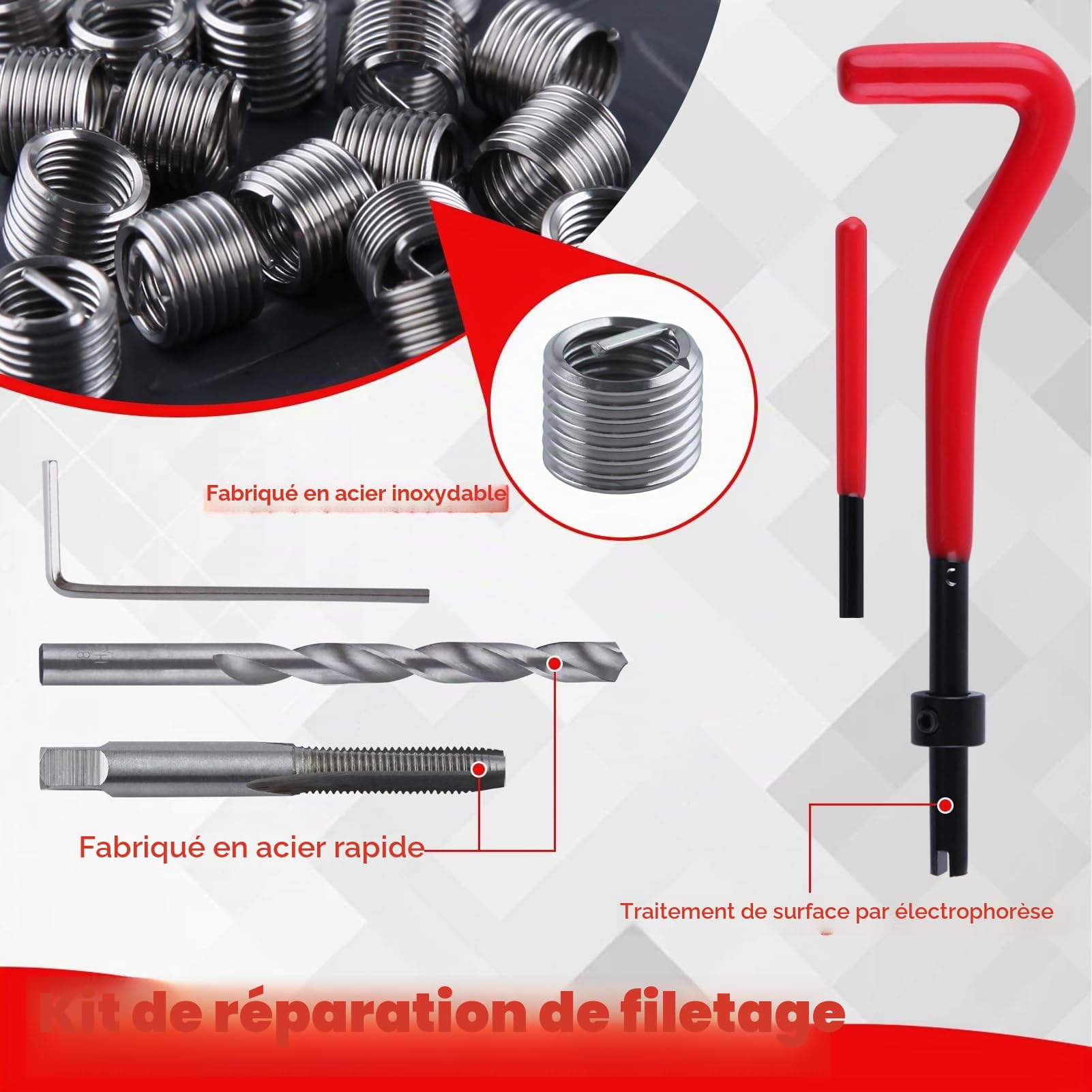 LEONTOOL Kits de Réparation Filetés M8x1.25 30 pièces