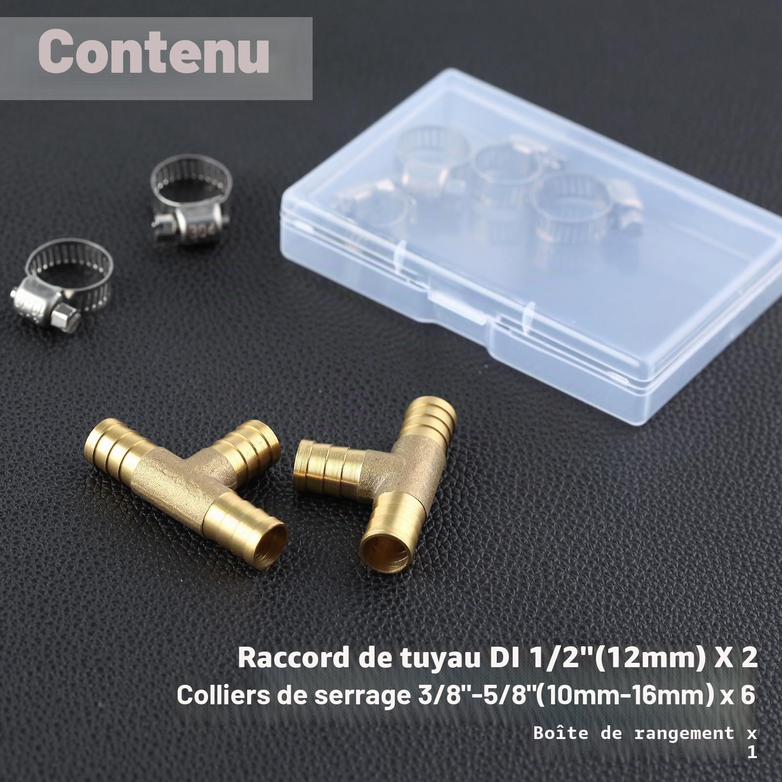 LEONTOOL Vis et Écrous Raccord T Laiton 12mm Lot 2 + Colliers