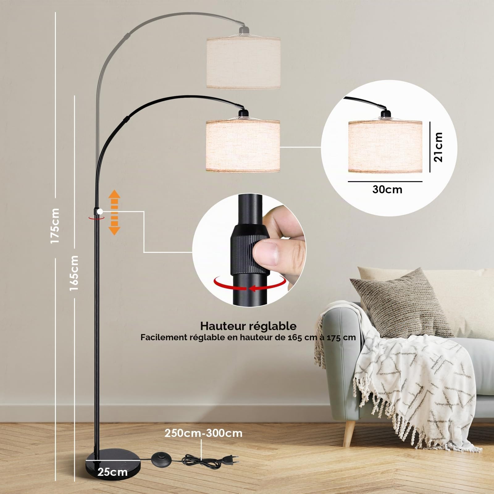 CCLIFE DIY Tools Lampadaire Salon LED E27 Beige 165-175cm