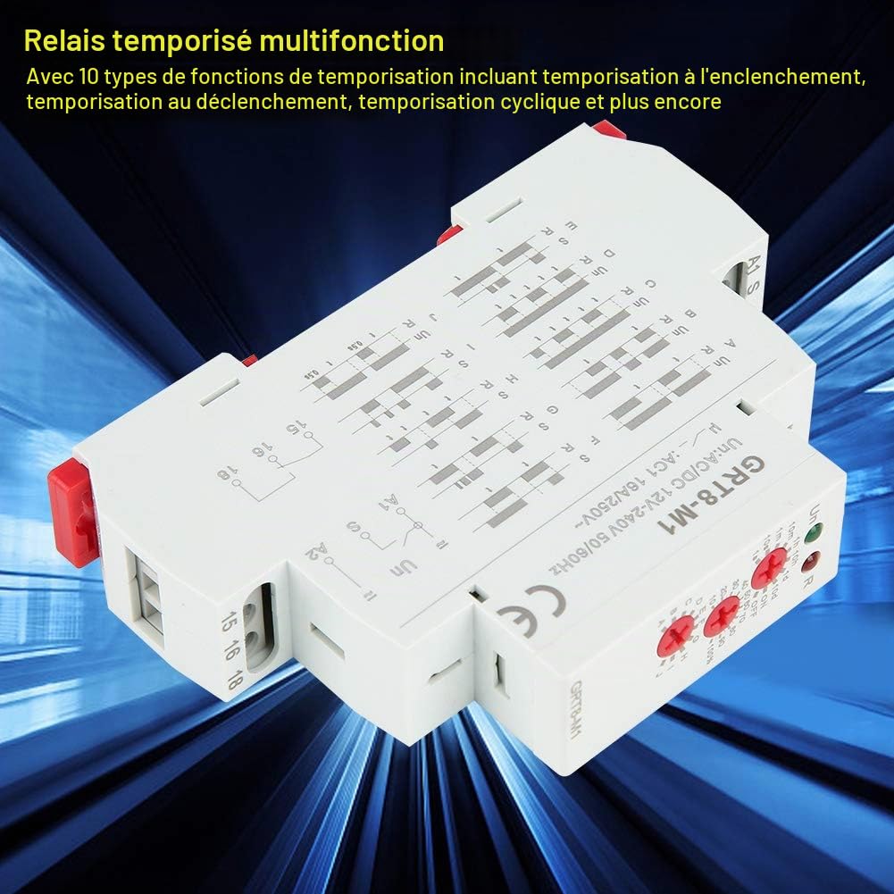 Jadeshay GRT8-M1 relais temporisé 10 fonctions rail DIN