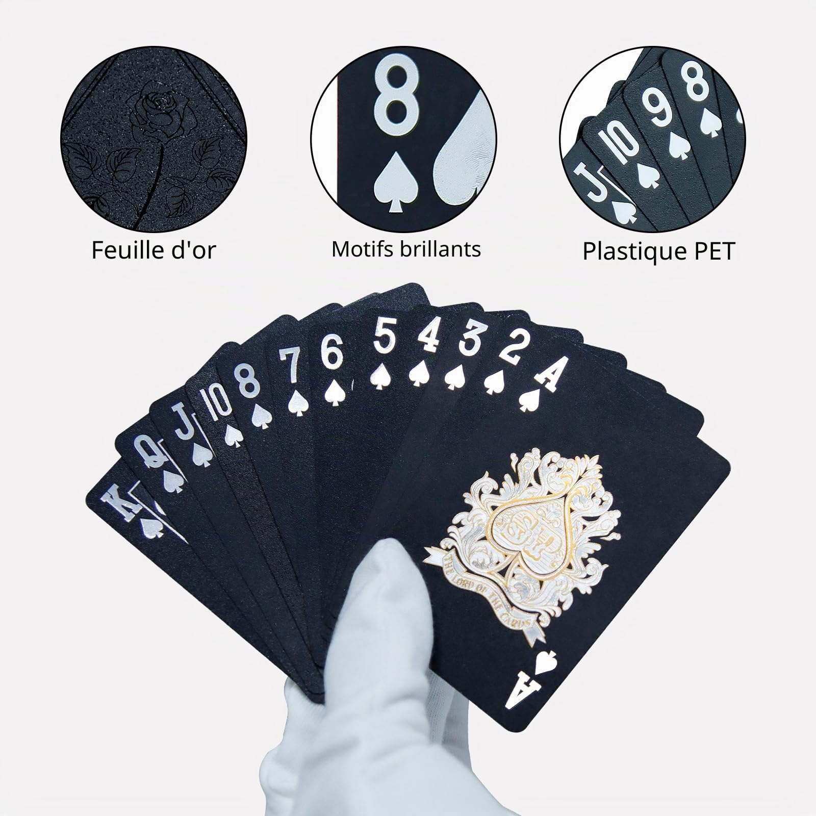 CCLife Carte Poker jeu cartes plastique noir-or 2x54 étanche