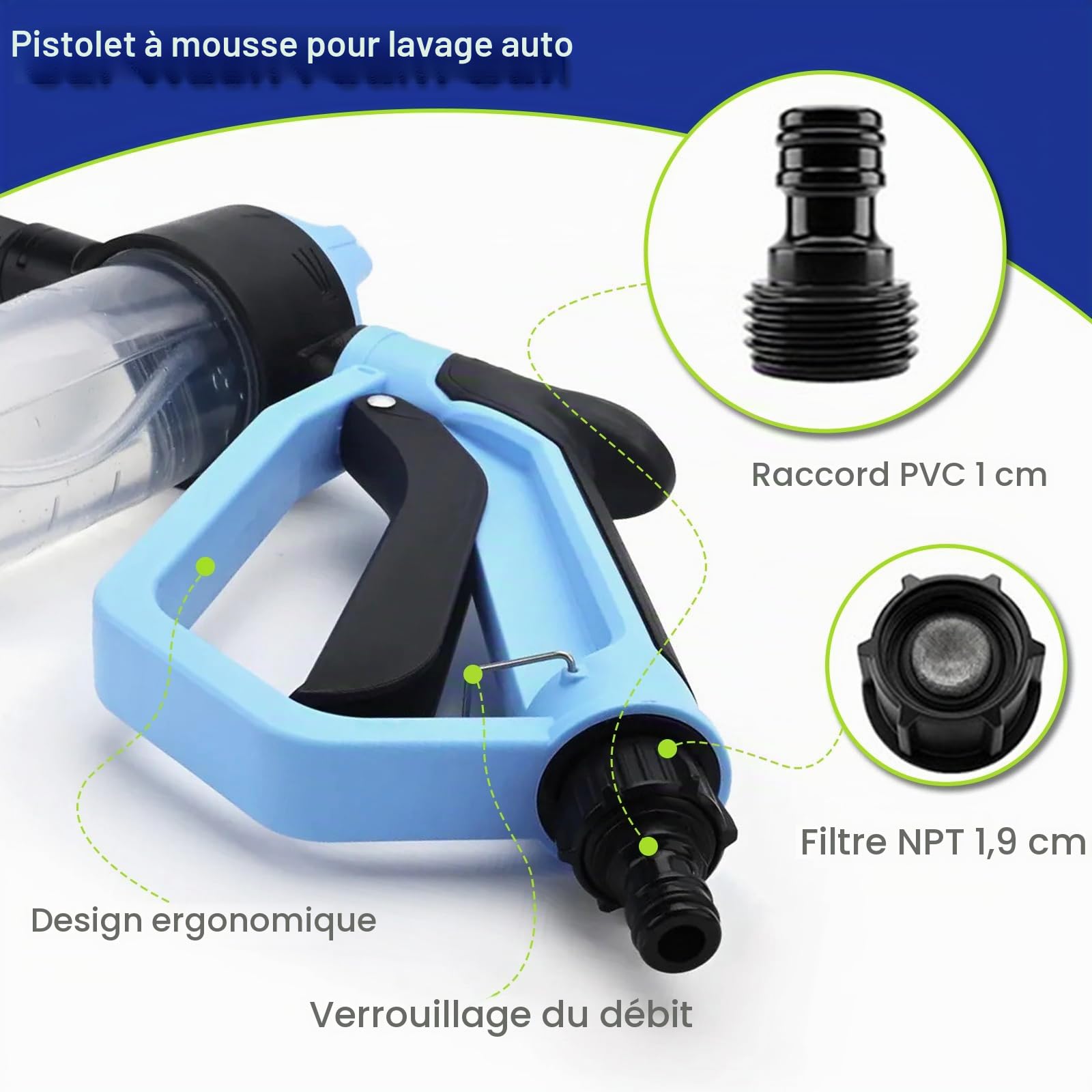 OUKENS pistolet lavage 5 en 1 mousse 240 ml buse réglable