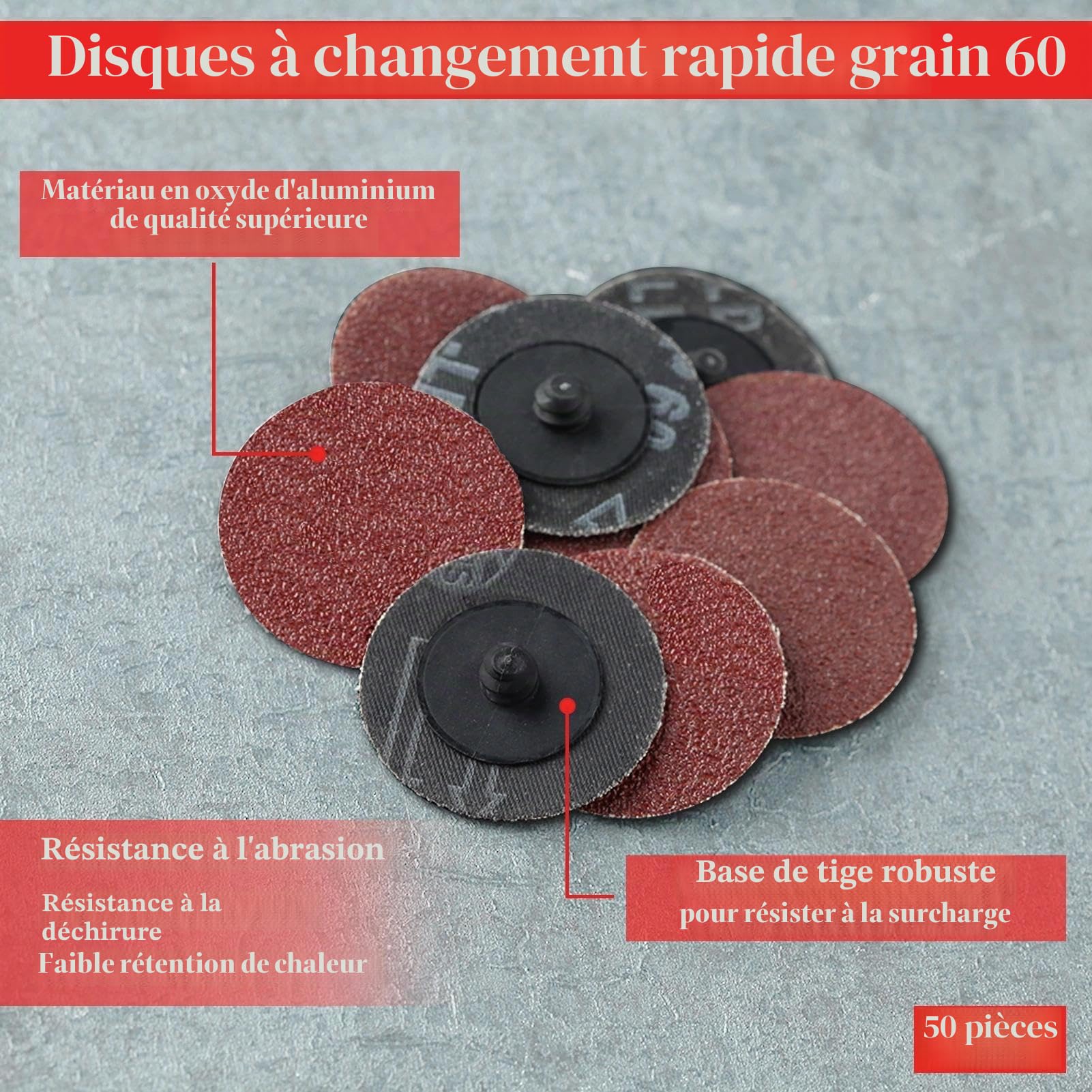 LEONTOOL 50 disques ponçage 2 pouces grain 60 oxyde alu
