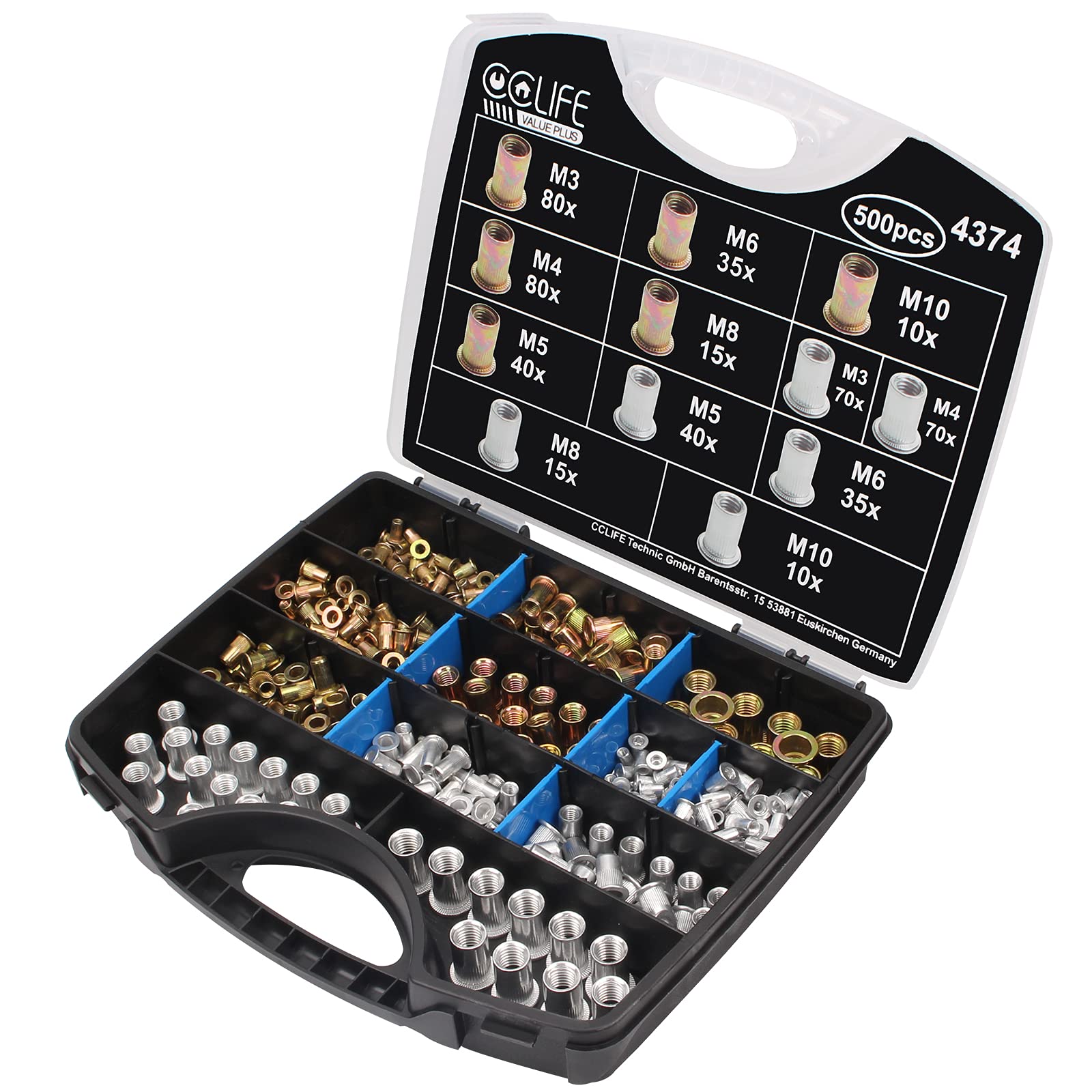CCLIFE Rivet Guns écrous rivet acier zinc 500 pièces M3-M10