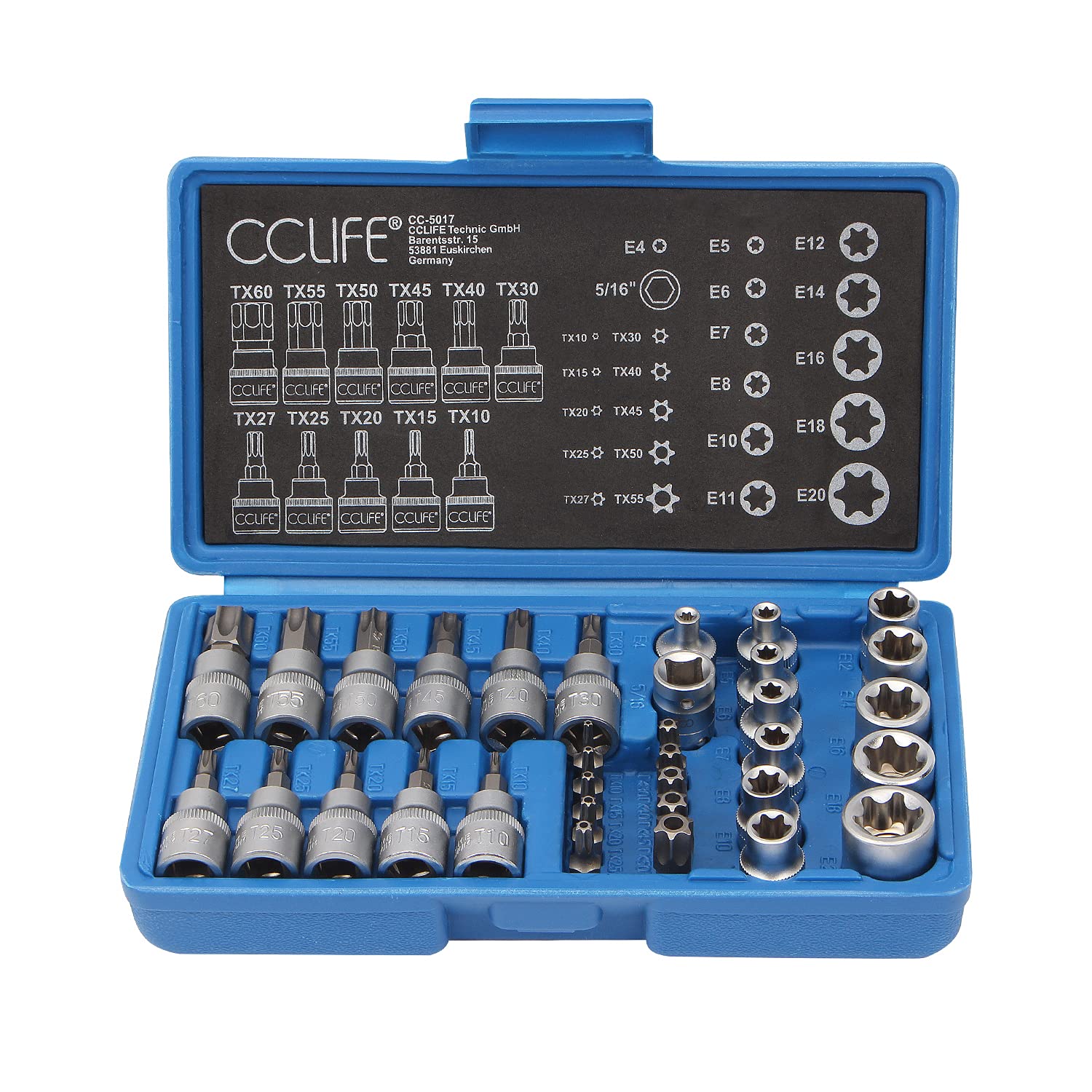 CCLIFE Socket and Bit Sets coffret torx E4-E20 T10-T60 34 pcs