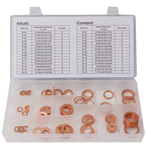 CCLIFE DIY Tools coffret rondelles cuivre 75 pièces 15 tailles