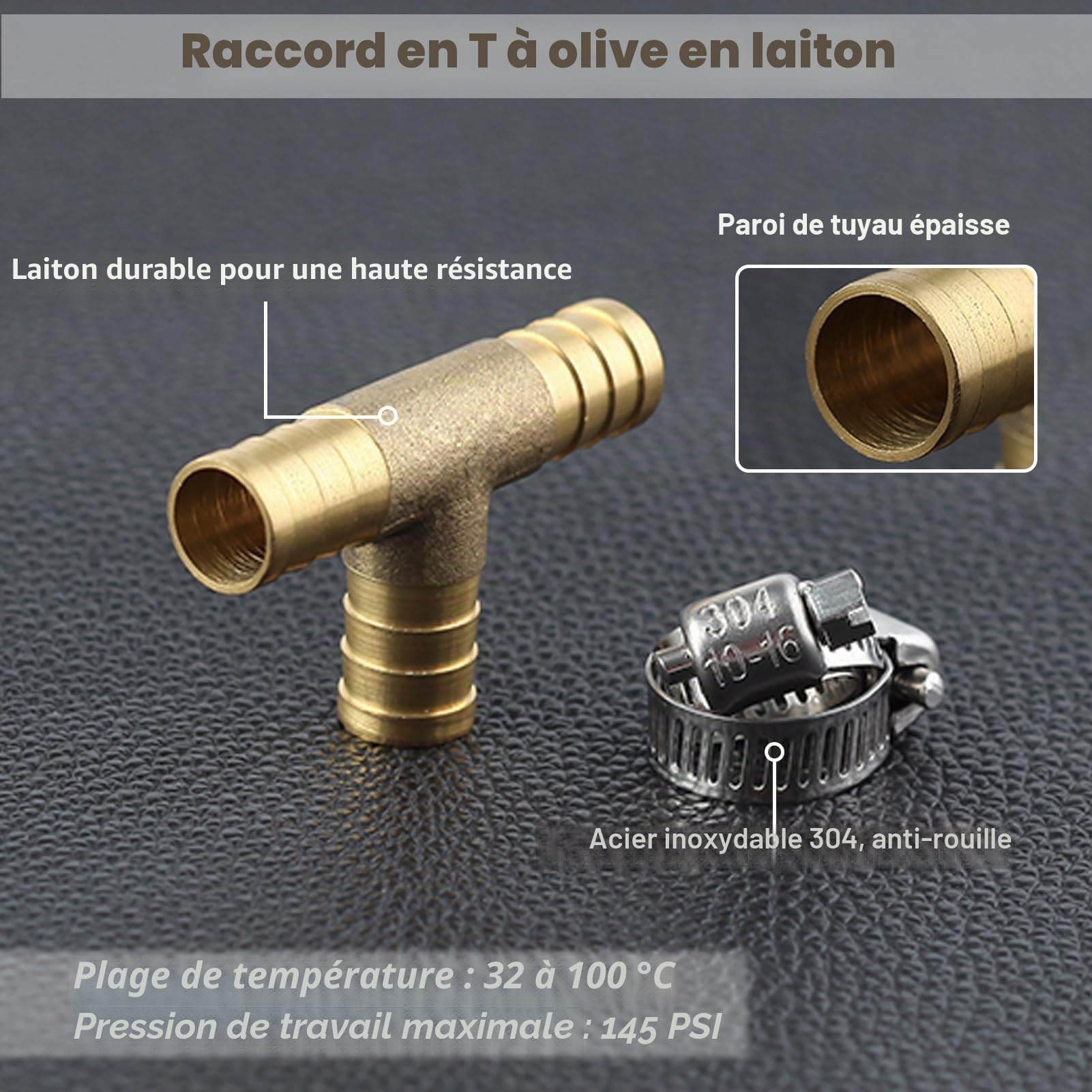 LEONTOOL Vis et Écrous Raccord T Laiton 12mm Lot 2 + Colliers