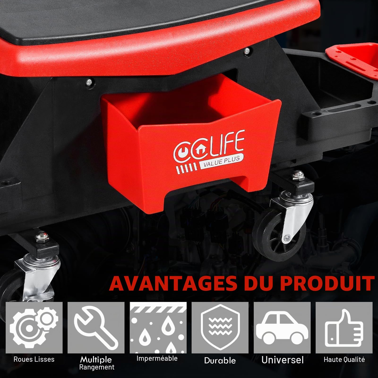 CCLife DIY Tools tabouret mécanicien roulant 180 kg avec tiroir