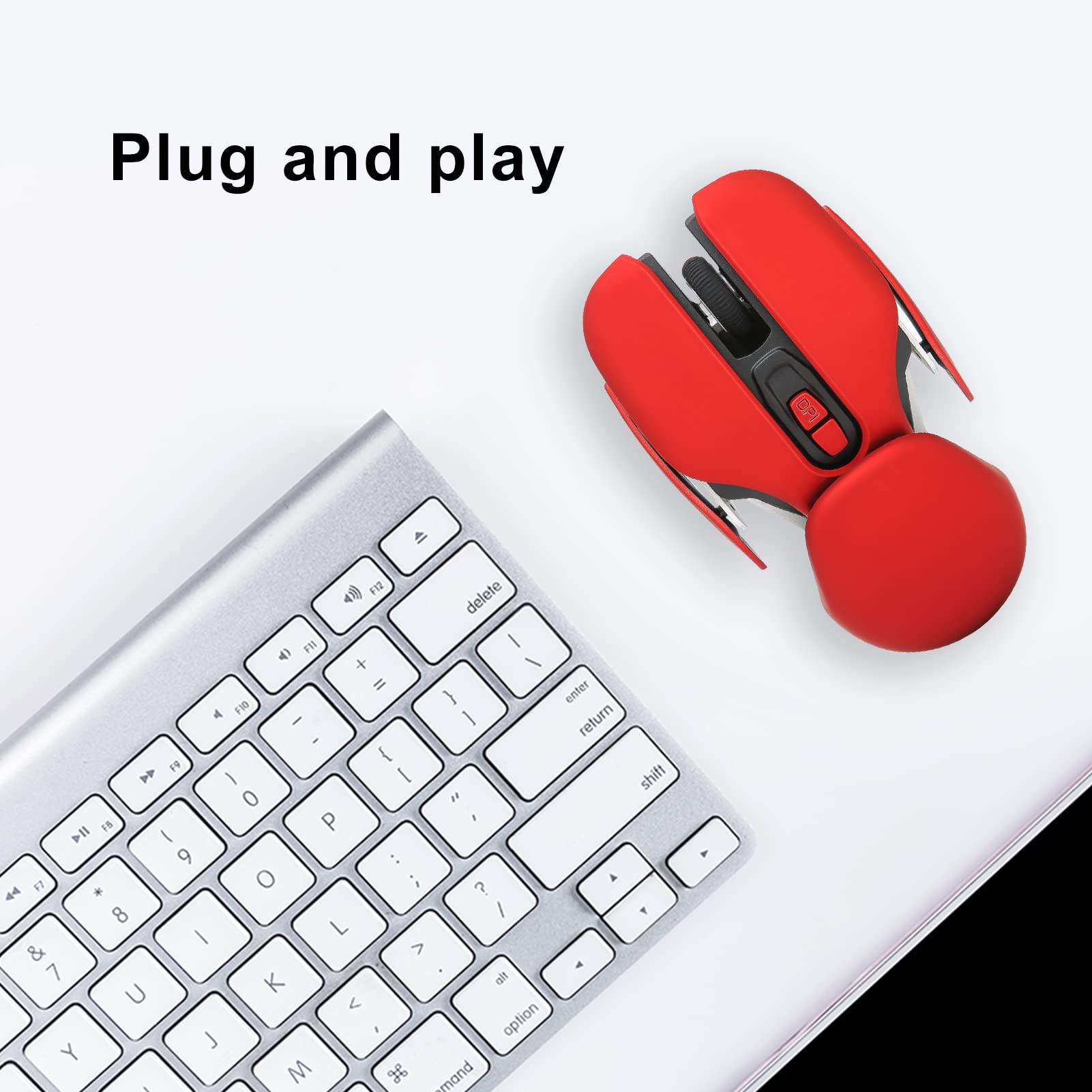 OUKENS Souris de Jeu Sans Fil Ergonomique Rouge DPI Réglable