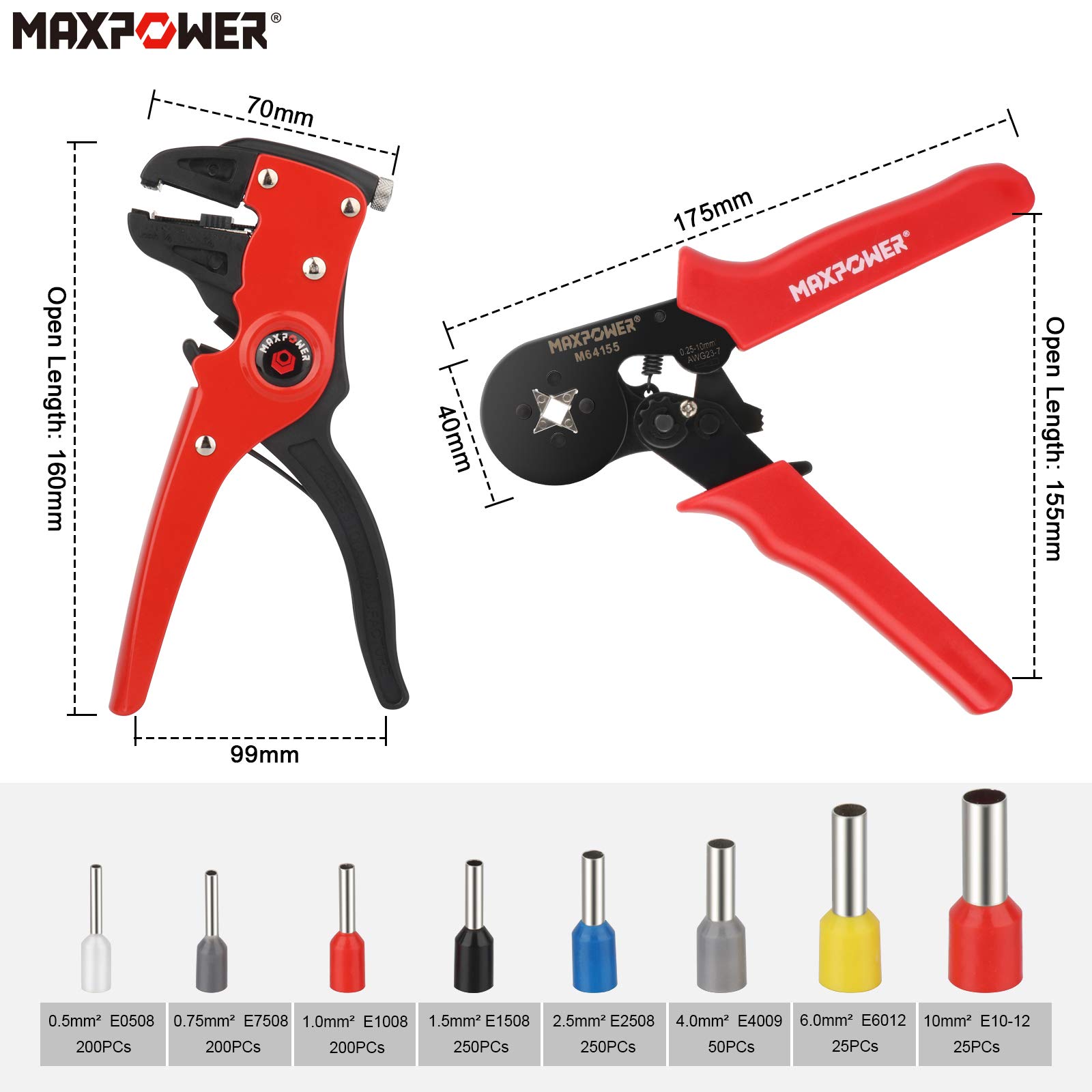 MAXPOWER Outils électriques kit pince à sertir 1200 cosses 0,25-10mm²
