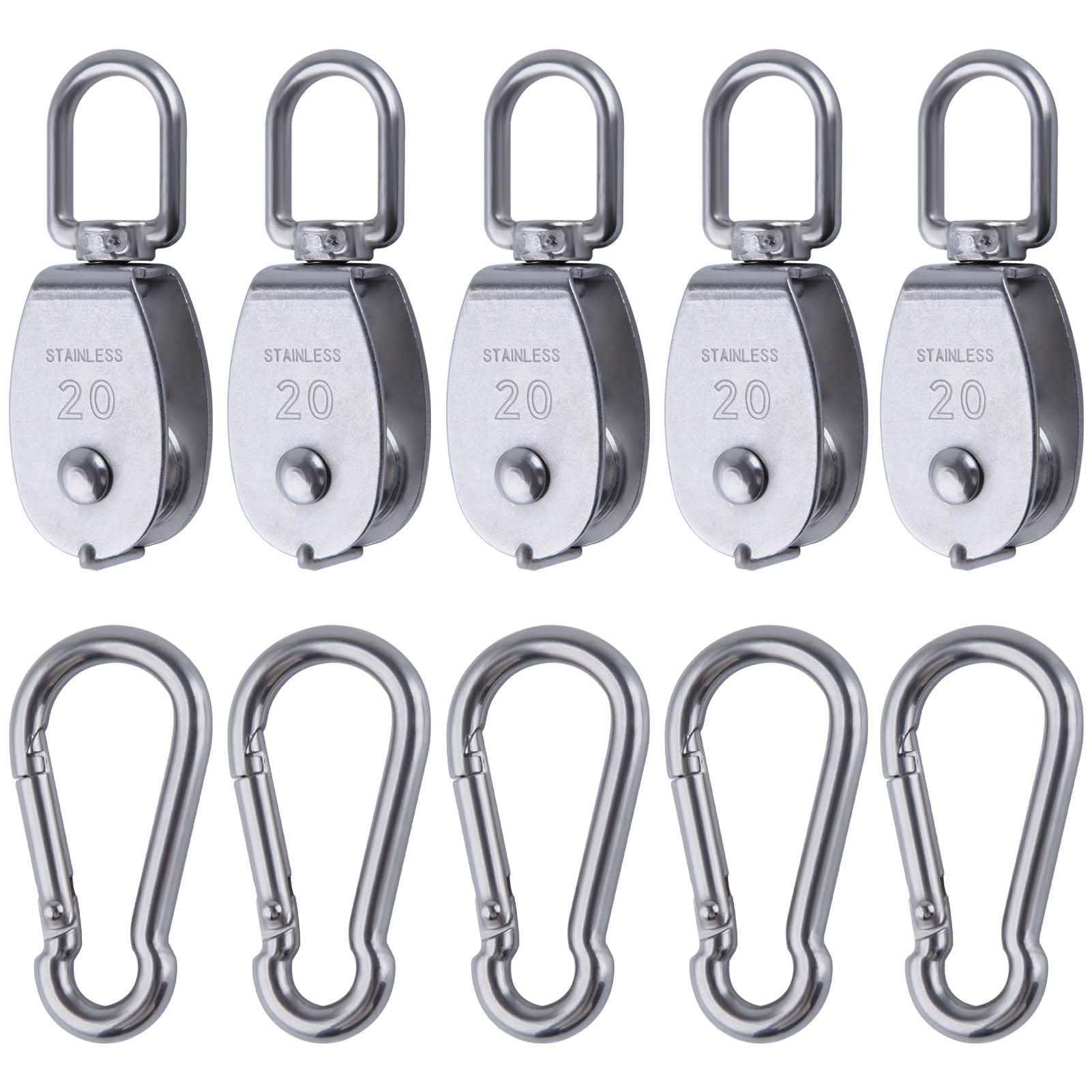 LEONTOOL Poulie M20 inox + mousqueton M5 lot 10 pcs