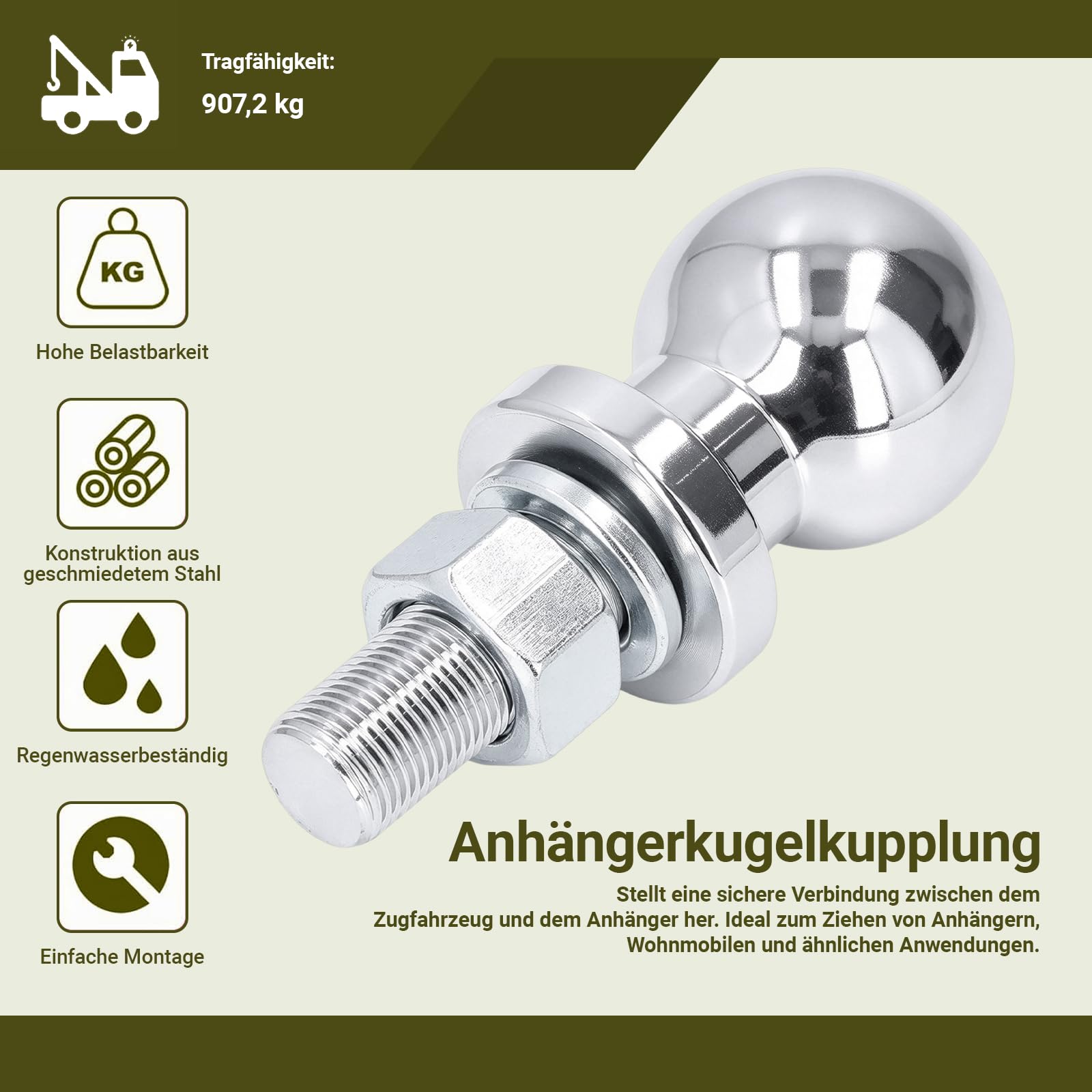 OUKENS Outillage boule attelage 47,6mm chromée 2000 LB