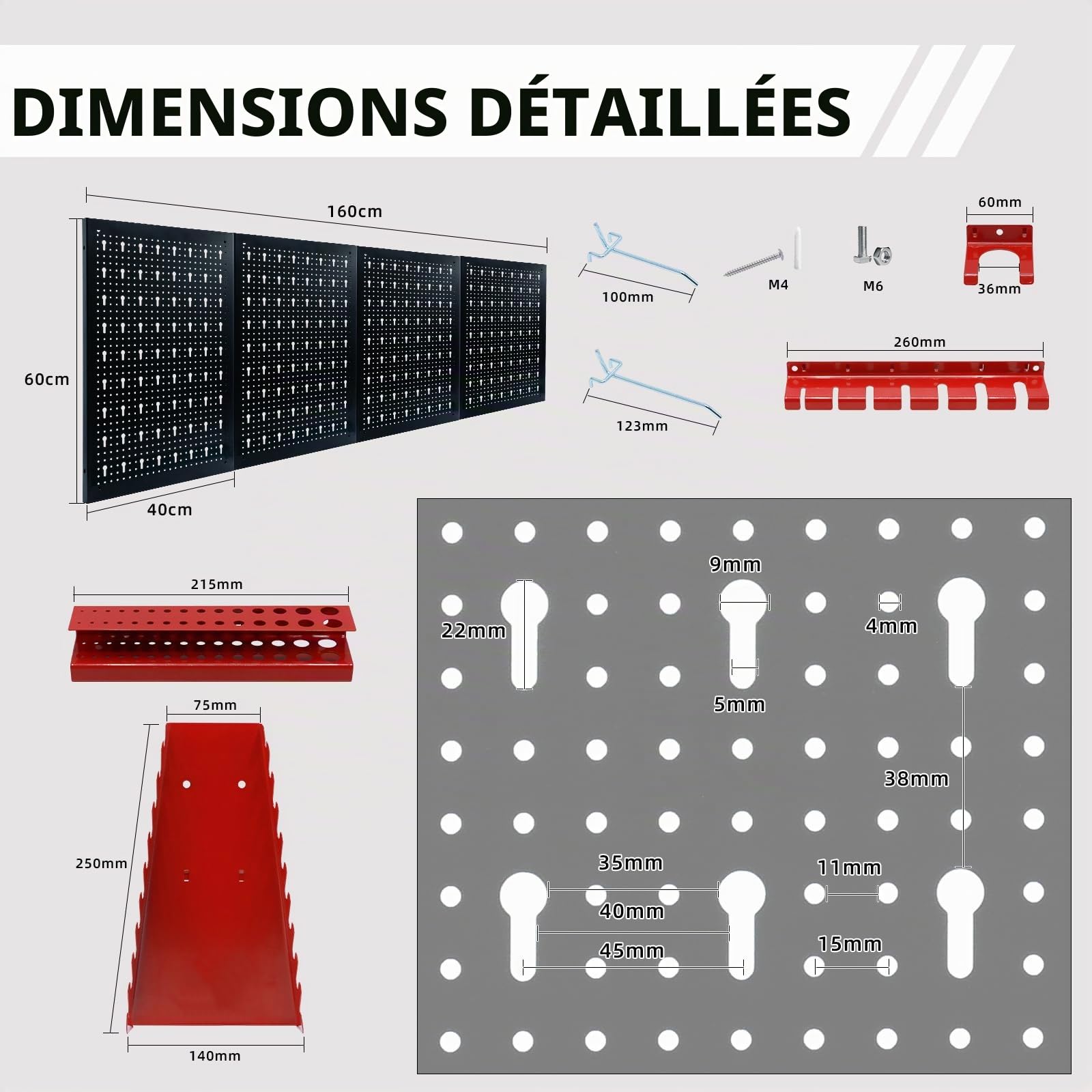 CCLIFE DIY Tools panneau mural 4 panneaux 160x60cm 37 crochets