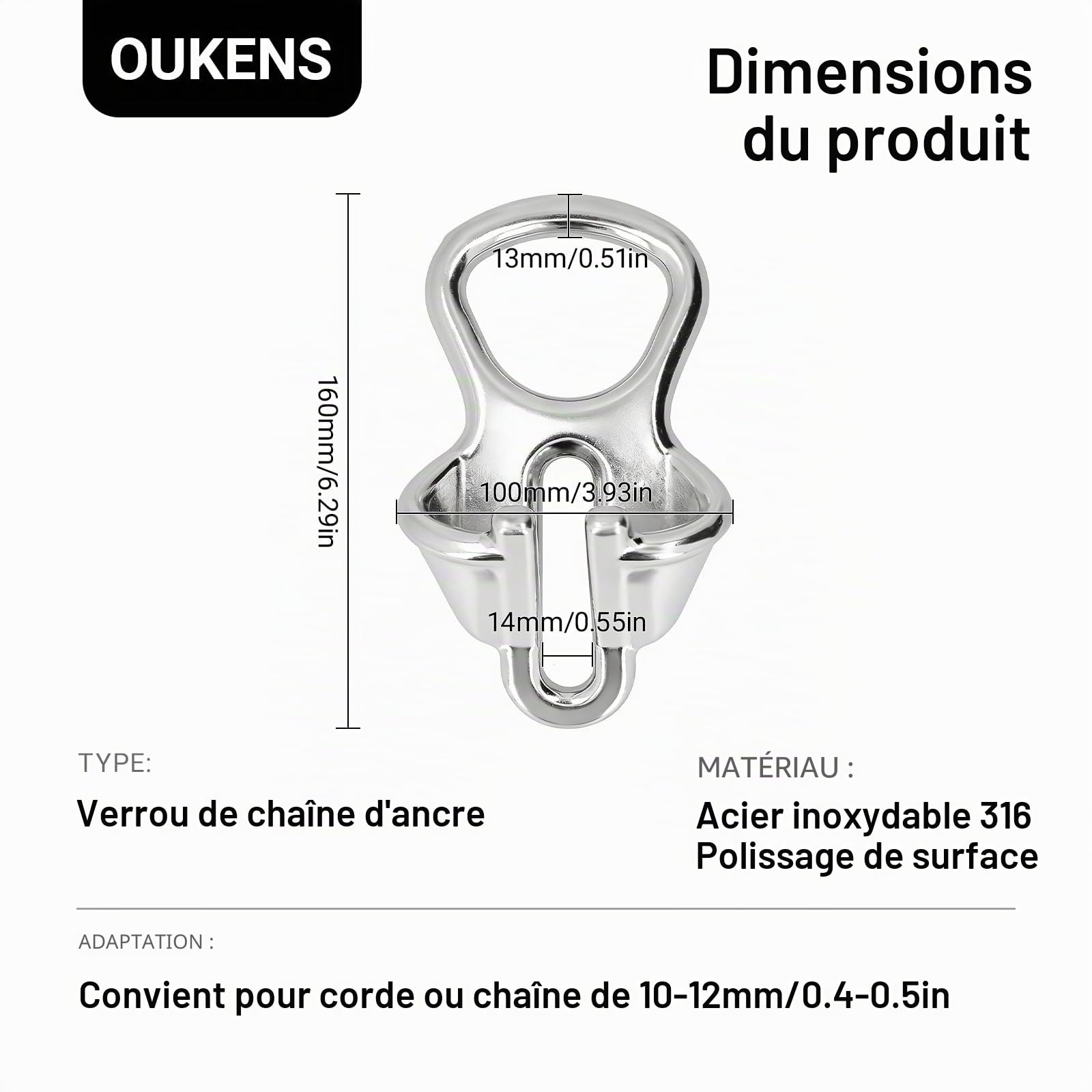 OUKENS Accessoires de nautique Manille Ancre Inox 10-12mm