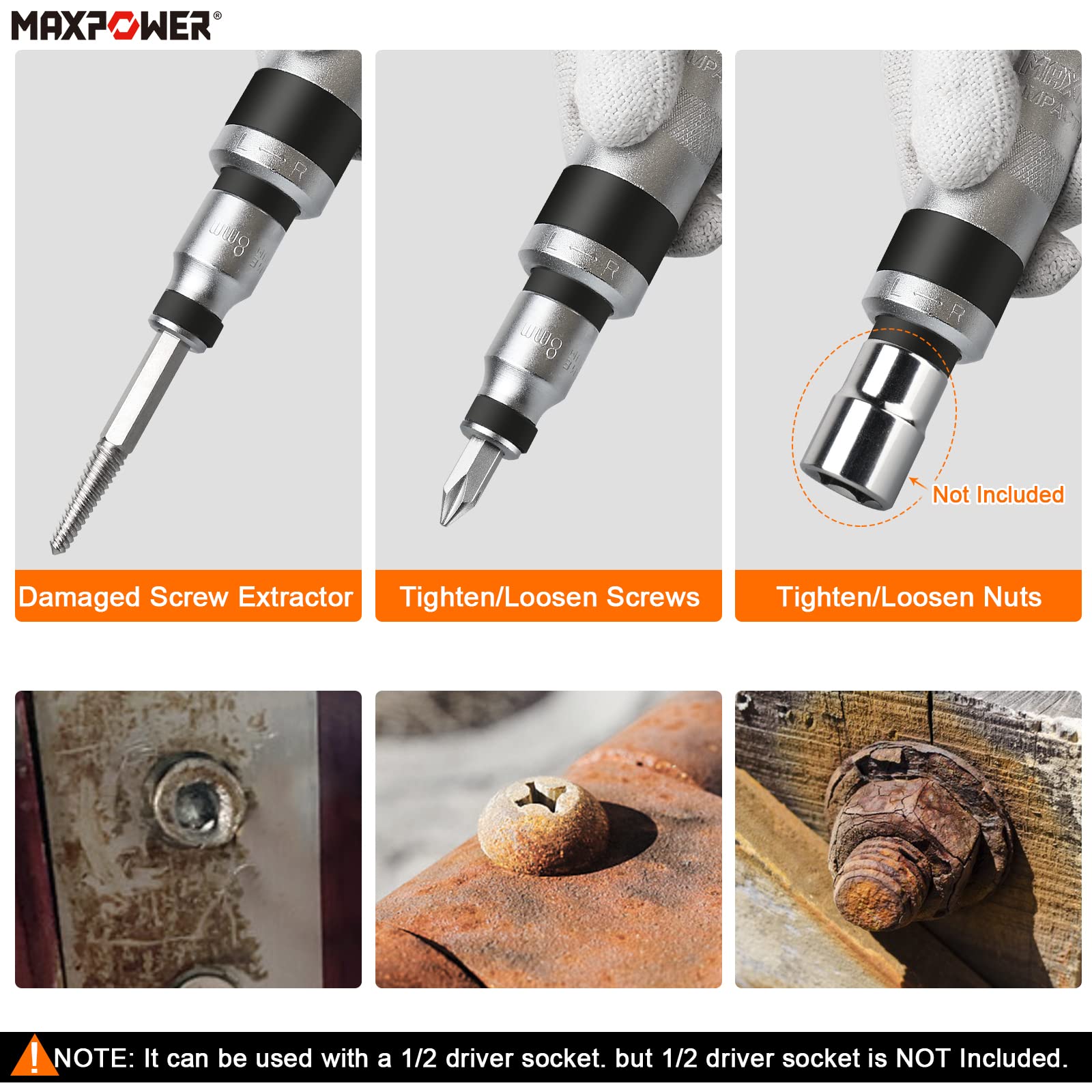 MaxPower Outils de frappe Tournevis à Frapper 12 Pièces
