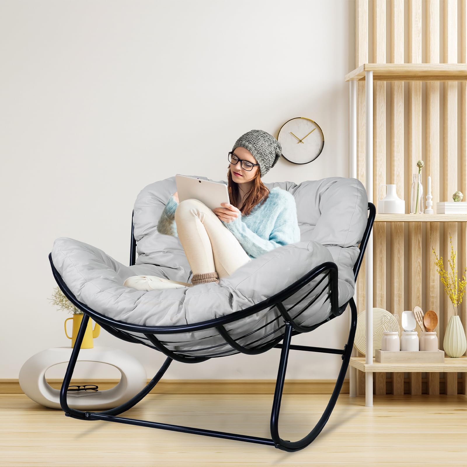 CCLIFE DIY Tools fauteuil à bascule gris 150 kg avec coussin