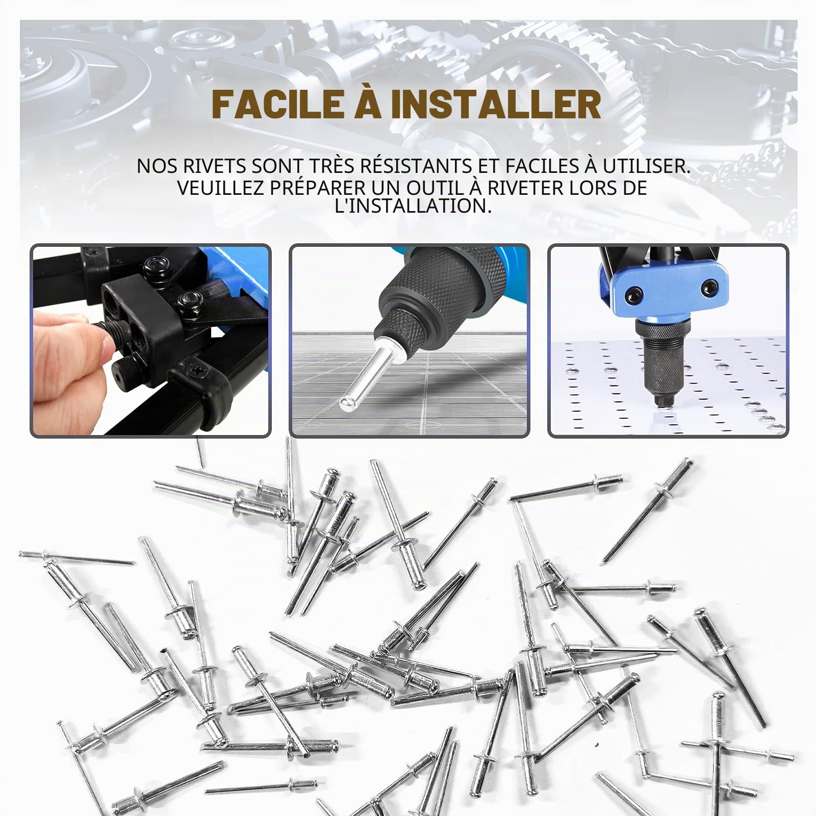 CCLIFE Rivet Guns boîte rivets aveugles alu 1000 pièces