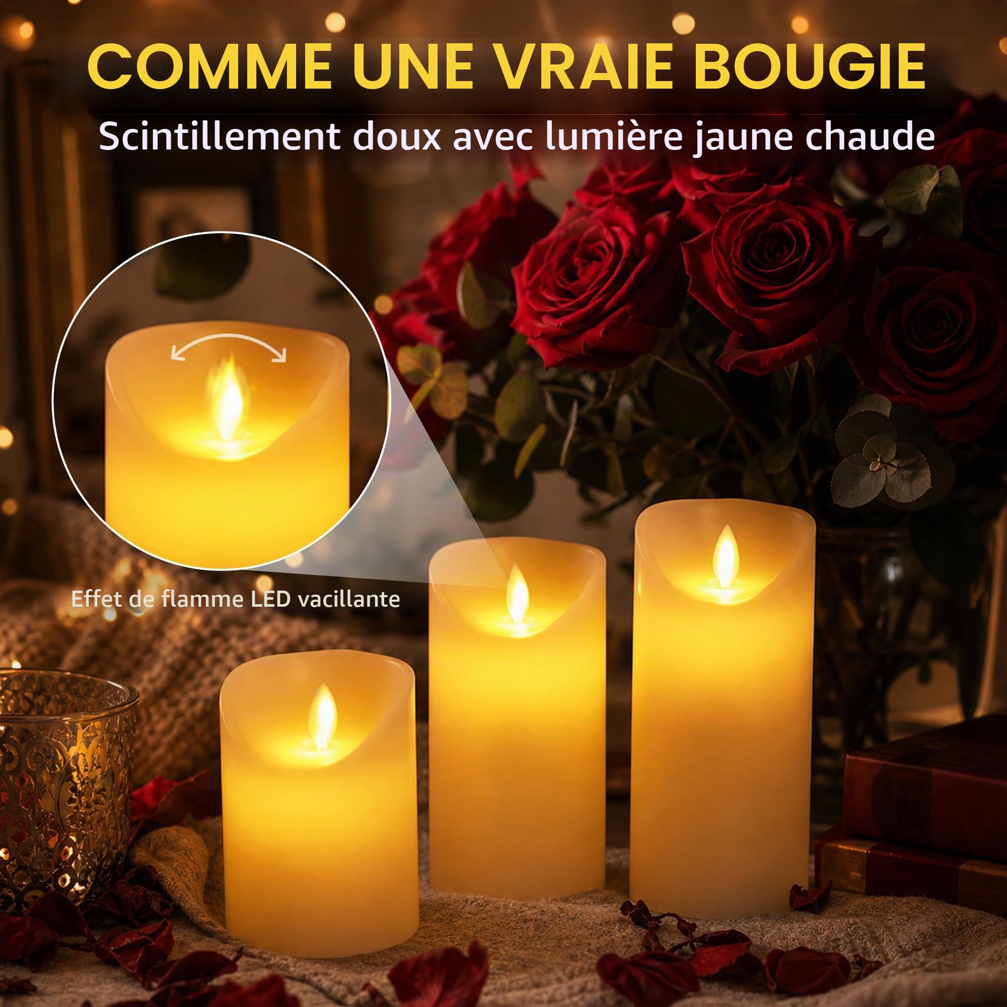CCLIFE DIY Tools bougies LED cire beige 3 pcs télécommande