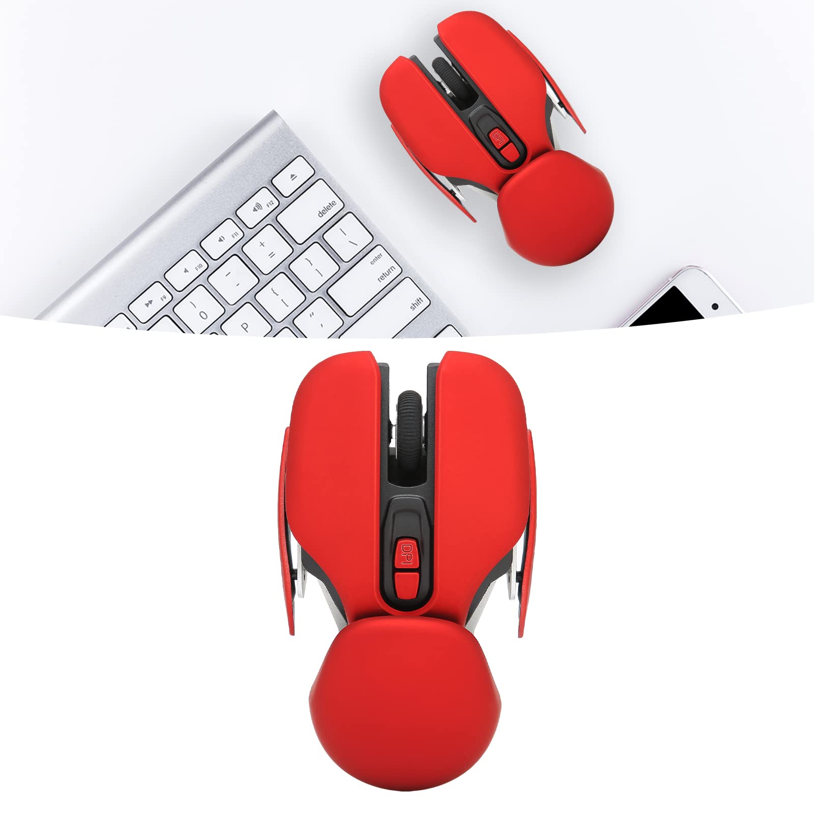 OUKENS Souris de Jeu Sans Fil Ergonomique Rouge DPI Réglable