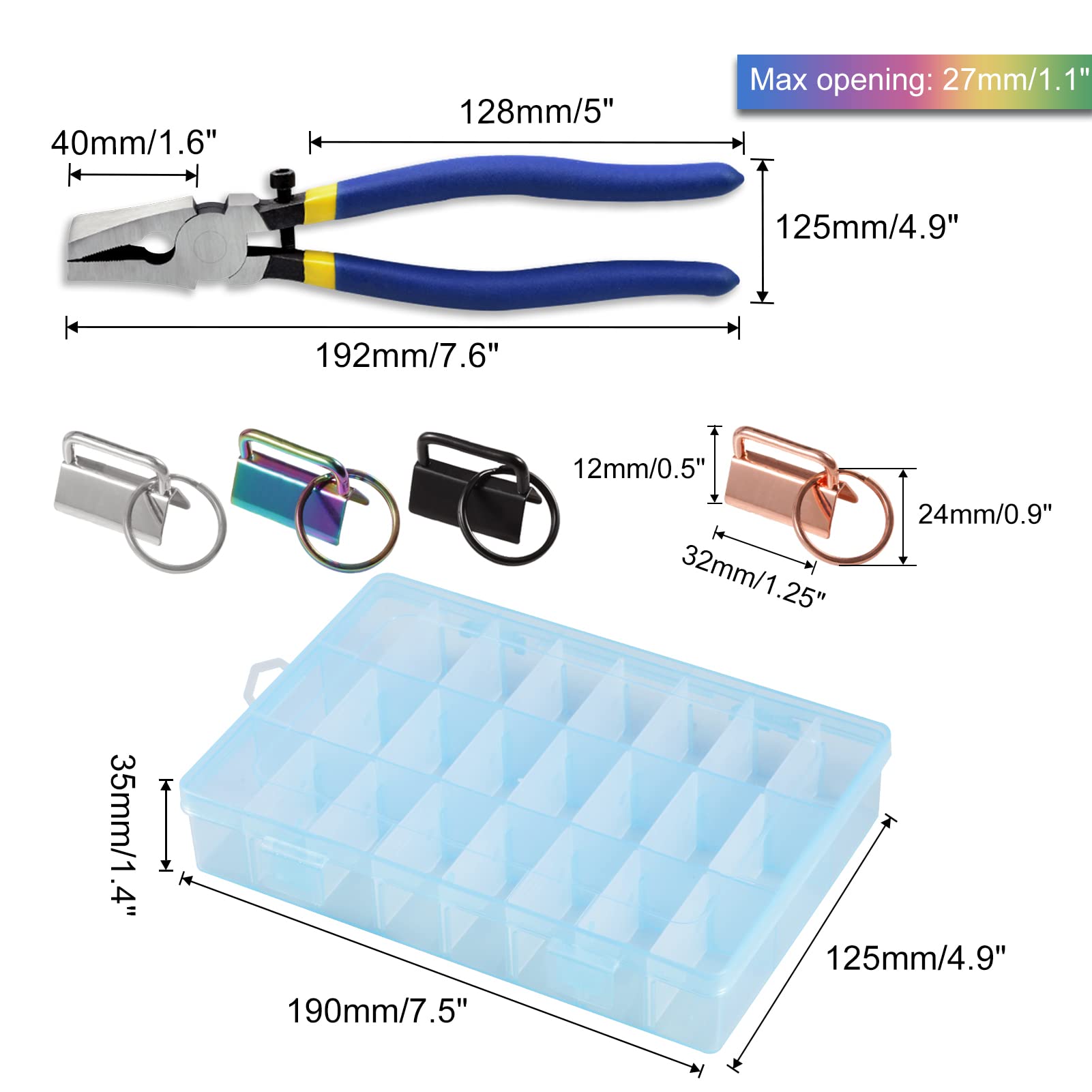 LEONTOOL Pinces Porte-Clés 32mm Métal 4 Couleurs Lot 32
